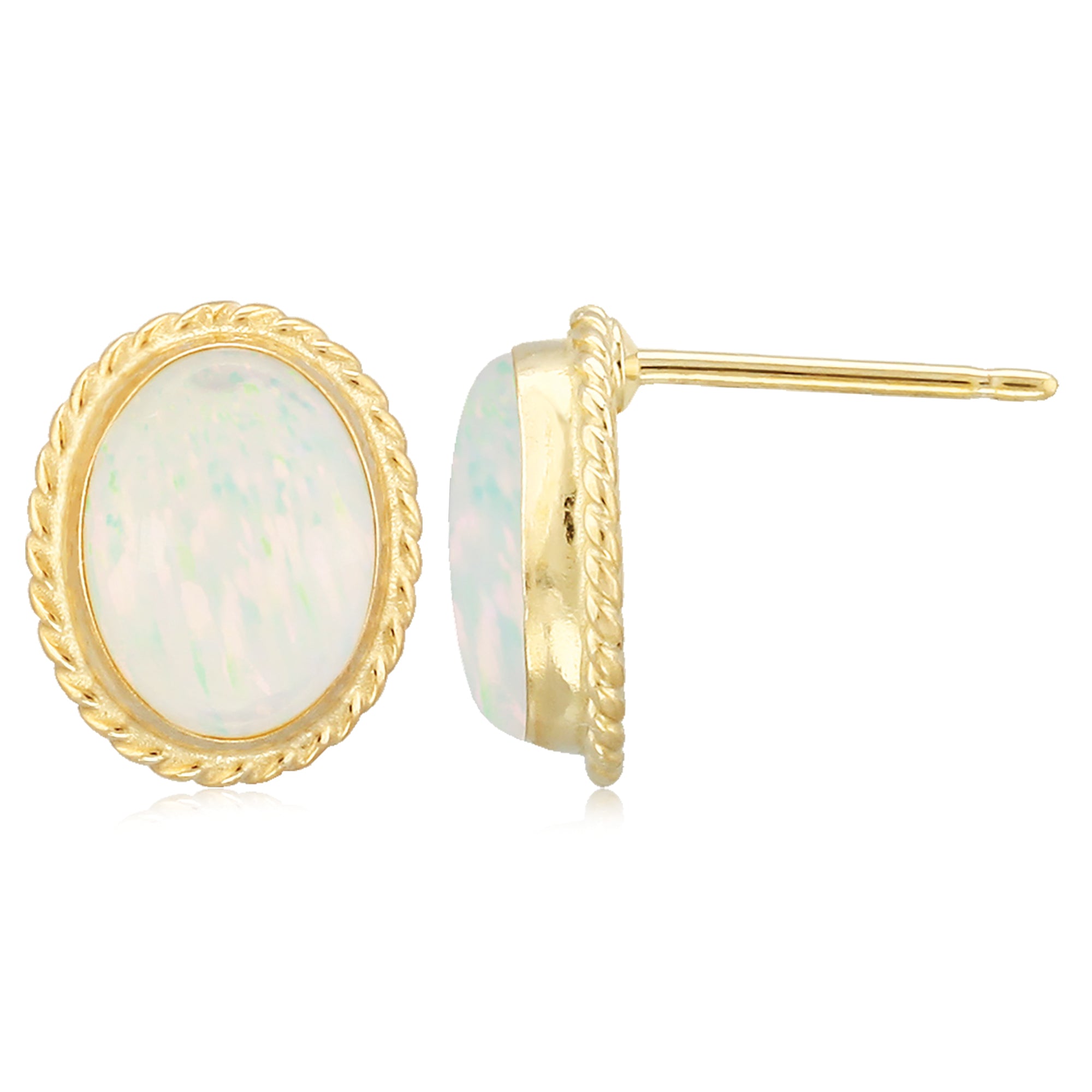 14 Karat Yellow Gold Opal Rope Stud Earrings