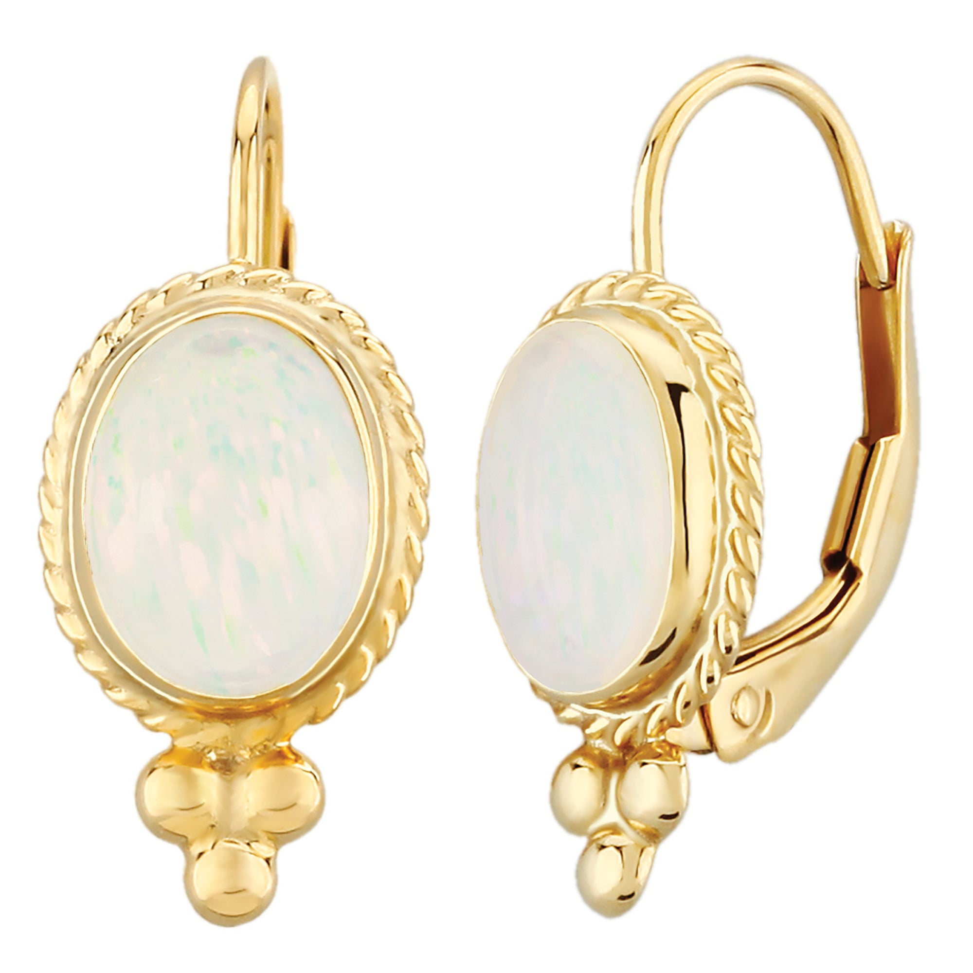 14 Karat Yellow Gold Oval Opal Lever Back Earrings