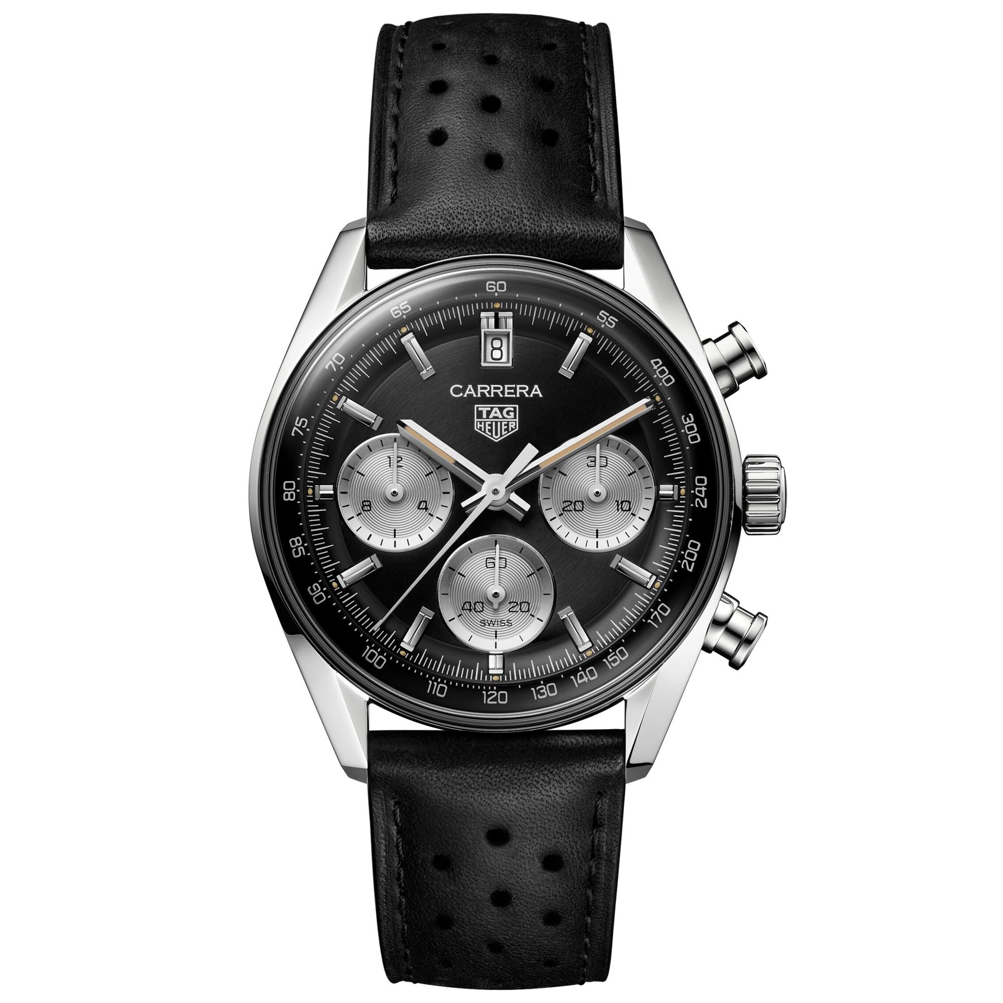 TAG HEUER CARRERA Automatic Chronograph Black Dial Black Leather Strap - CBS2210.FC6534