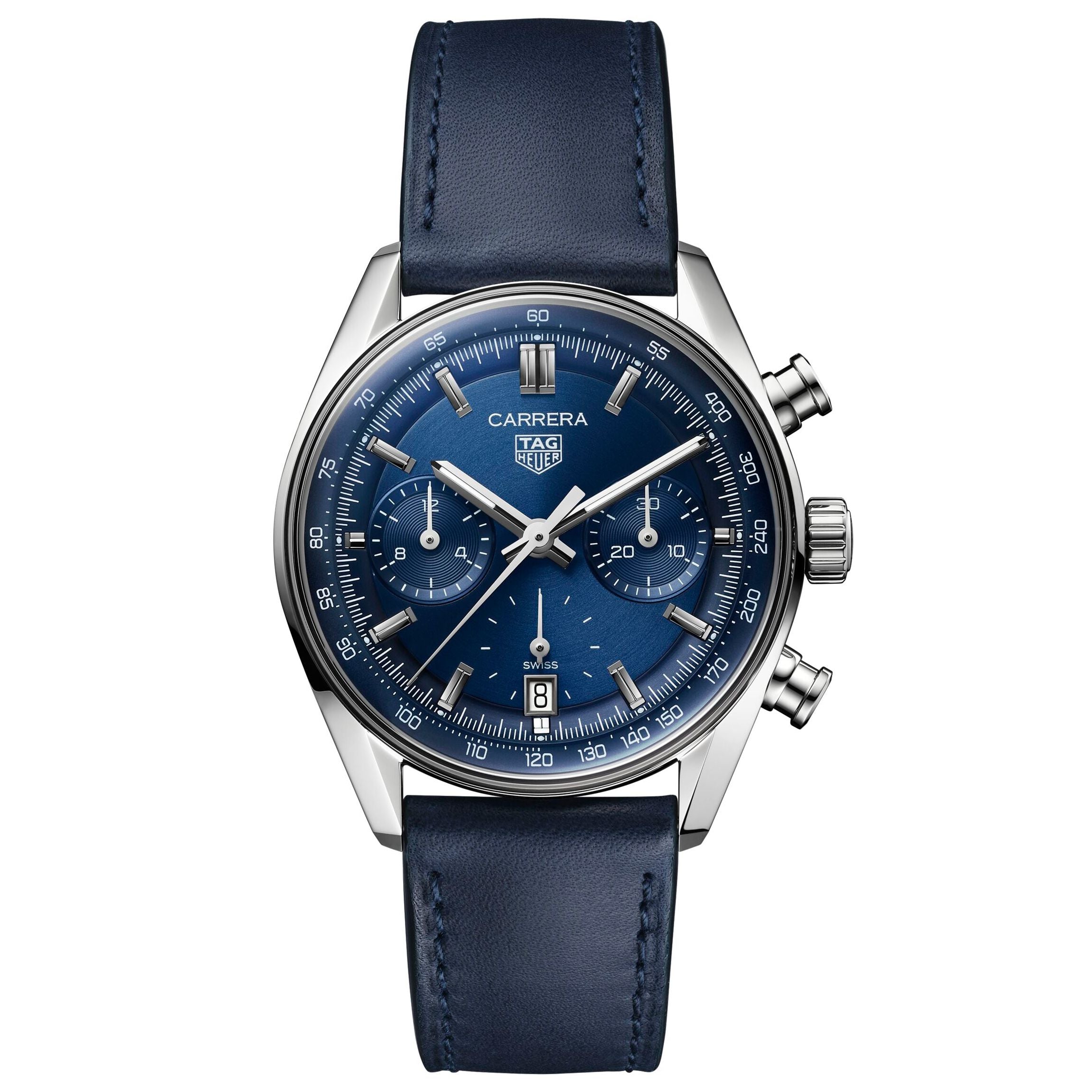 TAG HEUER CARRERA Automatic Chronograph Blue Dial Blue Leather Strap - CBS2212.FC6535