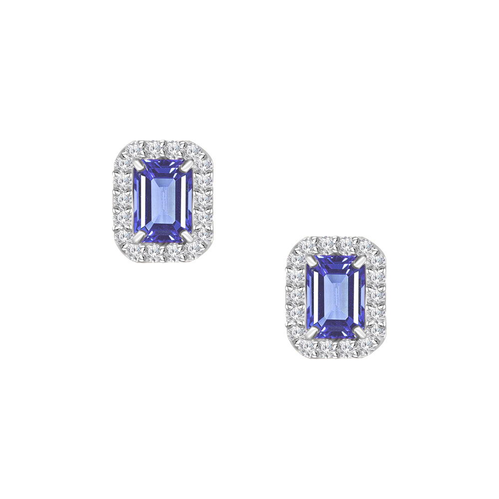 18K Blue Sapphire & Diamond Stud Earrings