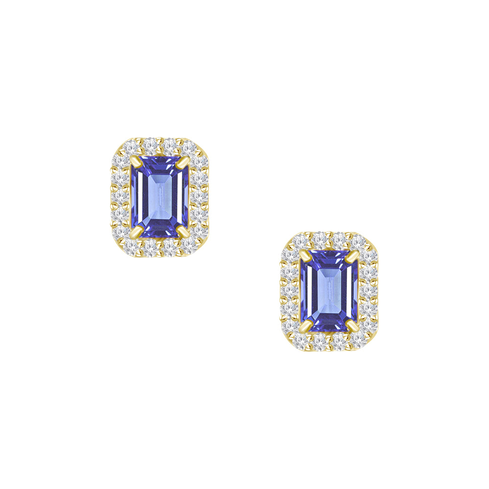 18K Blue Sapphire & Diamond Stud Earrings