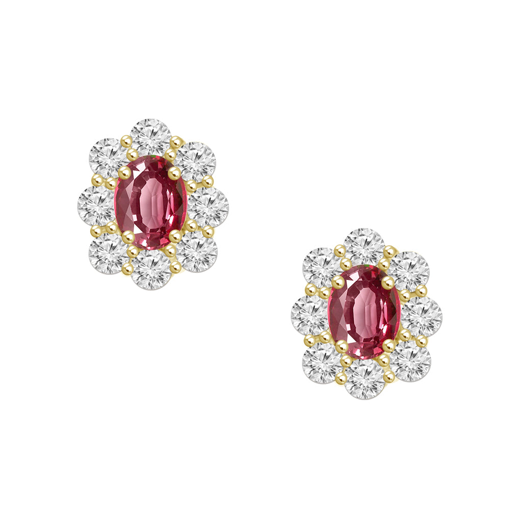 18K Oval Ruby & Diamond Stud Earrings