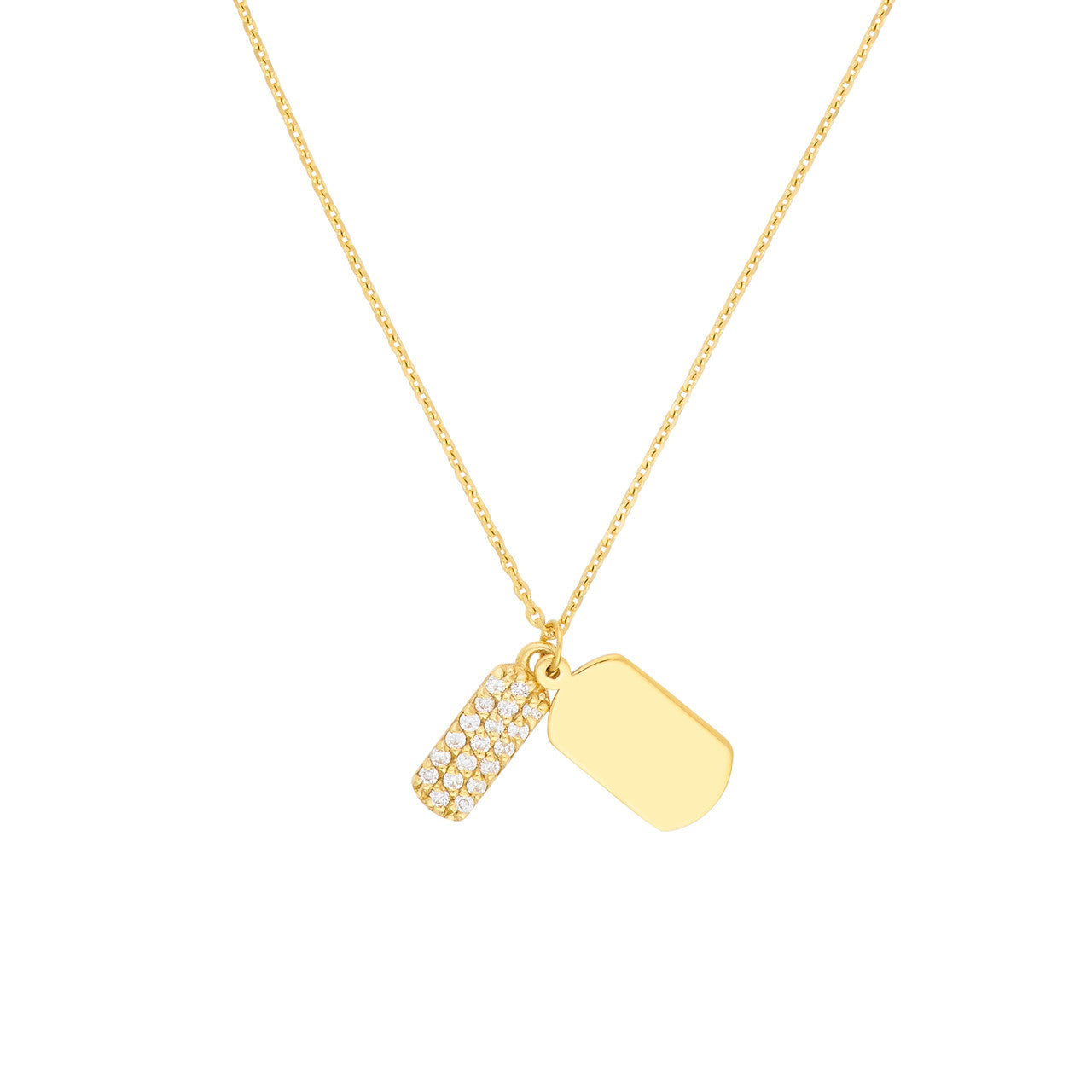 Mini Double Dog Tag with Diamonds Necklace