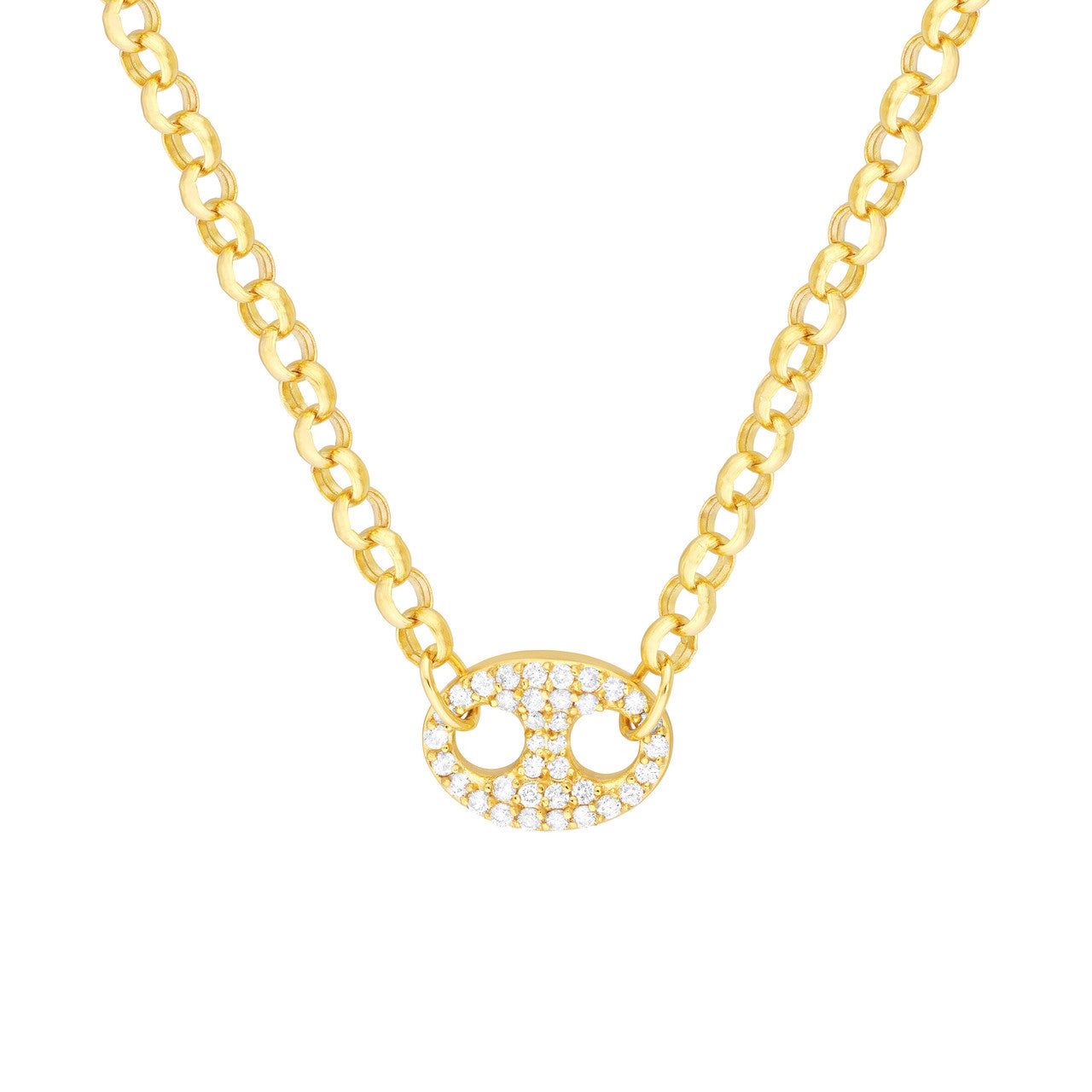 Diamond Puff Link on Rolo Necklace