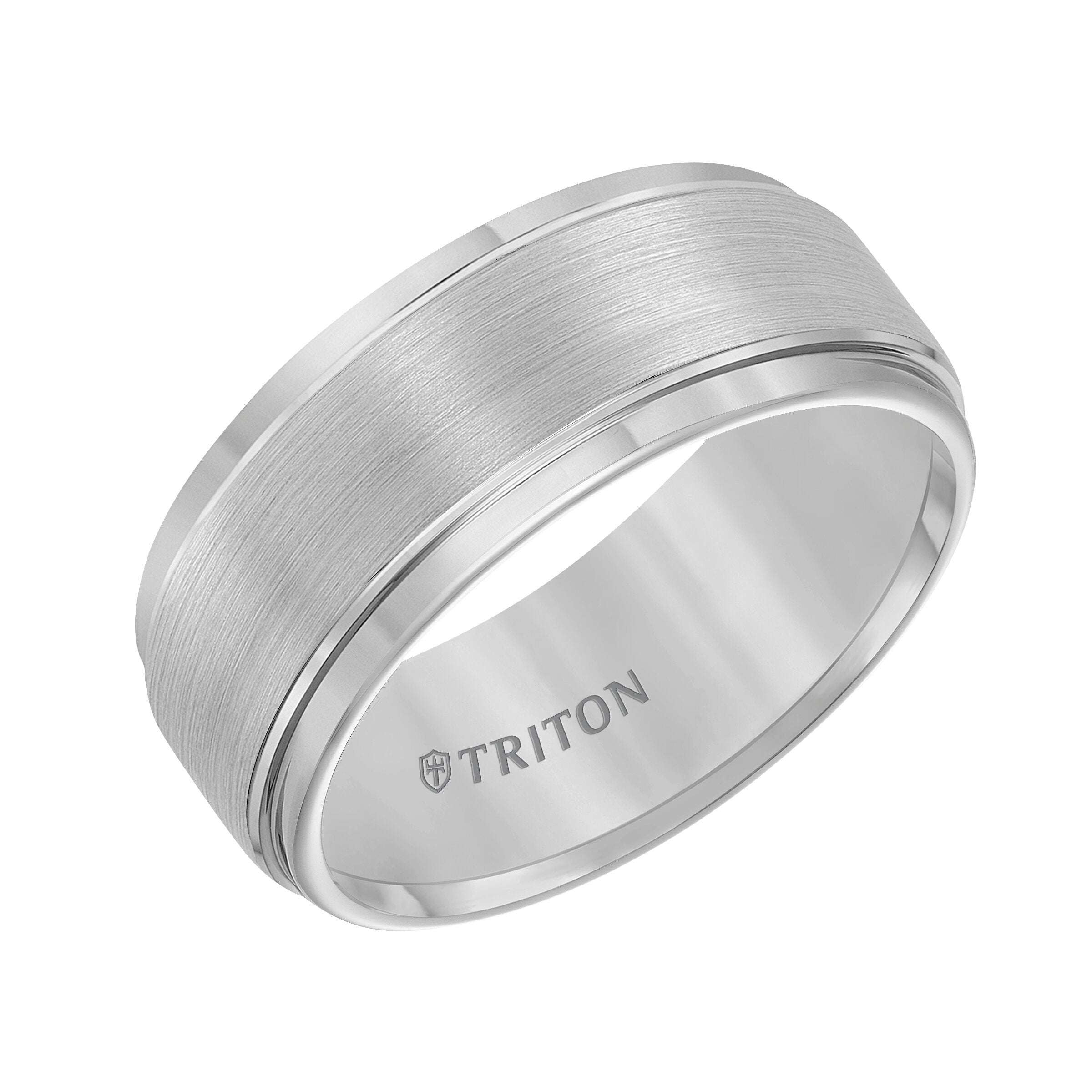 9MM Grey Tungsten Carbide Ring - Brushed Finish and Step Edge