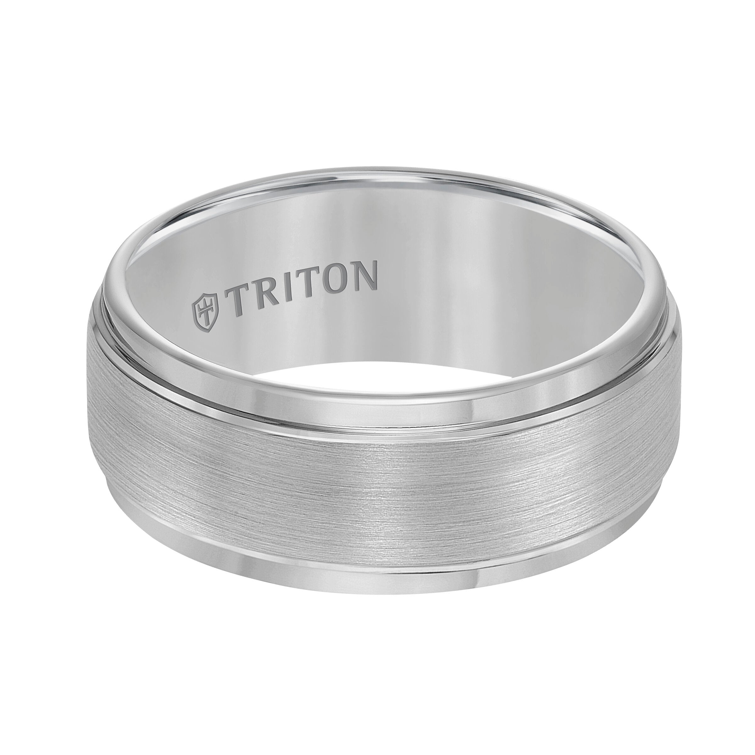 9MM Grey Tungsten Carbide Ring - Brushed Finish and Step Edge