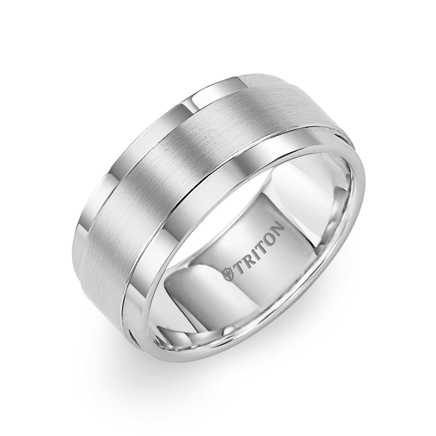 9MM White Tungsten Carbide Ring - Brushed Finish and Step Edge