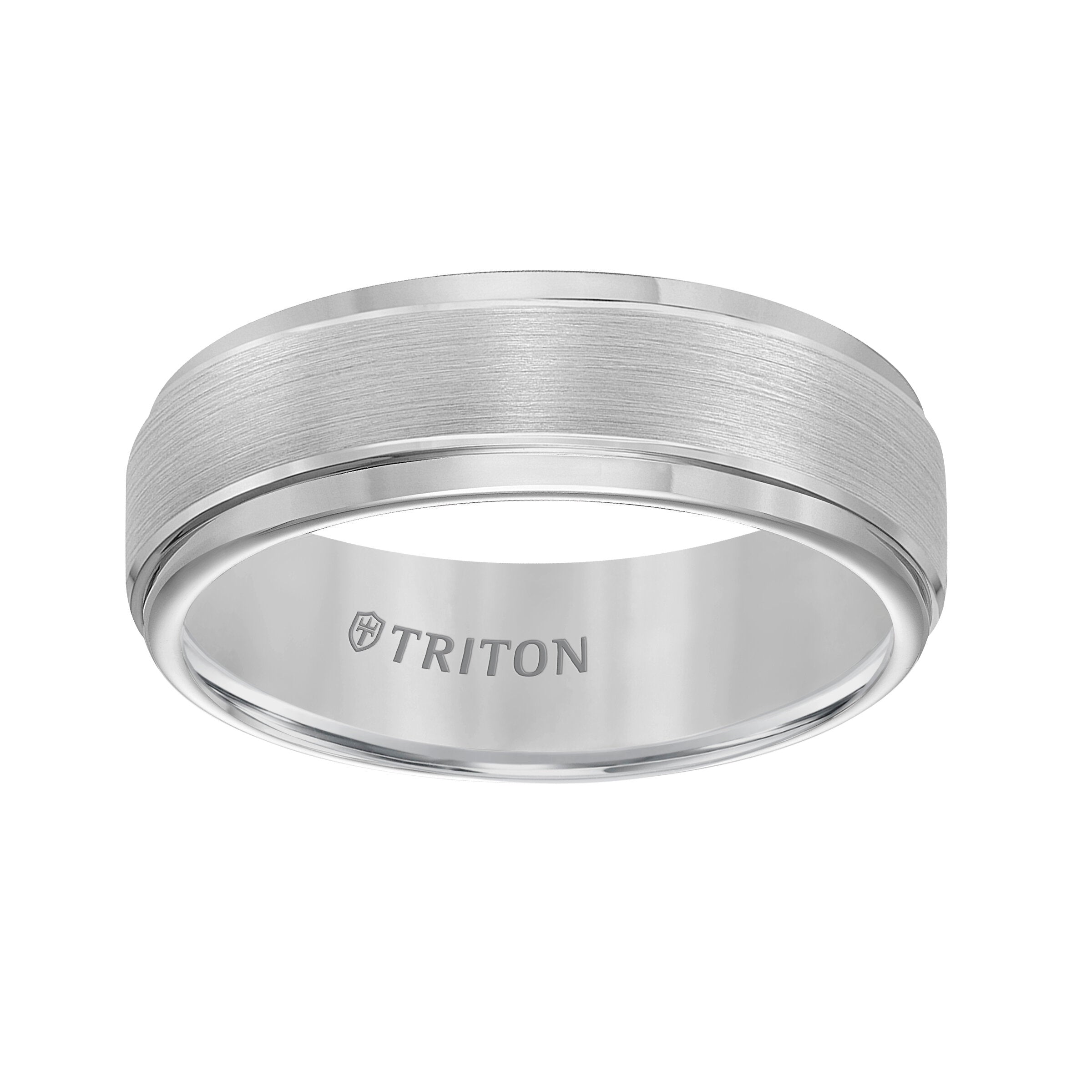 7MM Grey Tungsten Carbide Ring - Brushed Finish and Step Edge