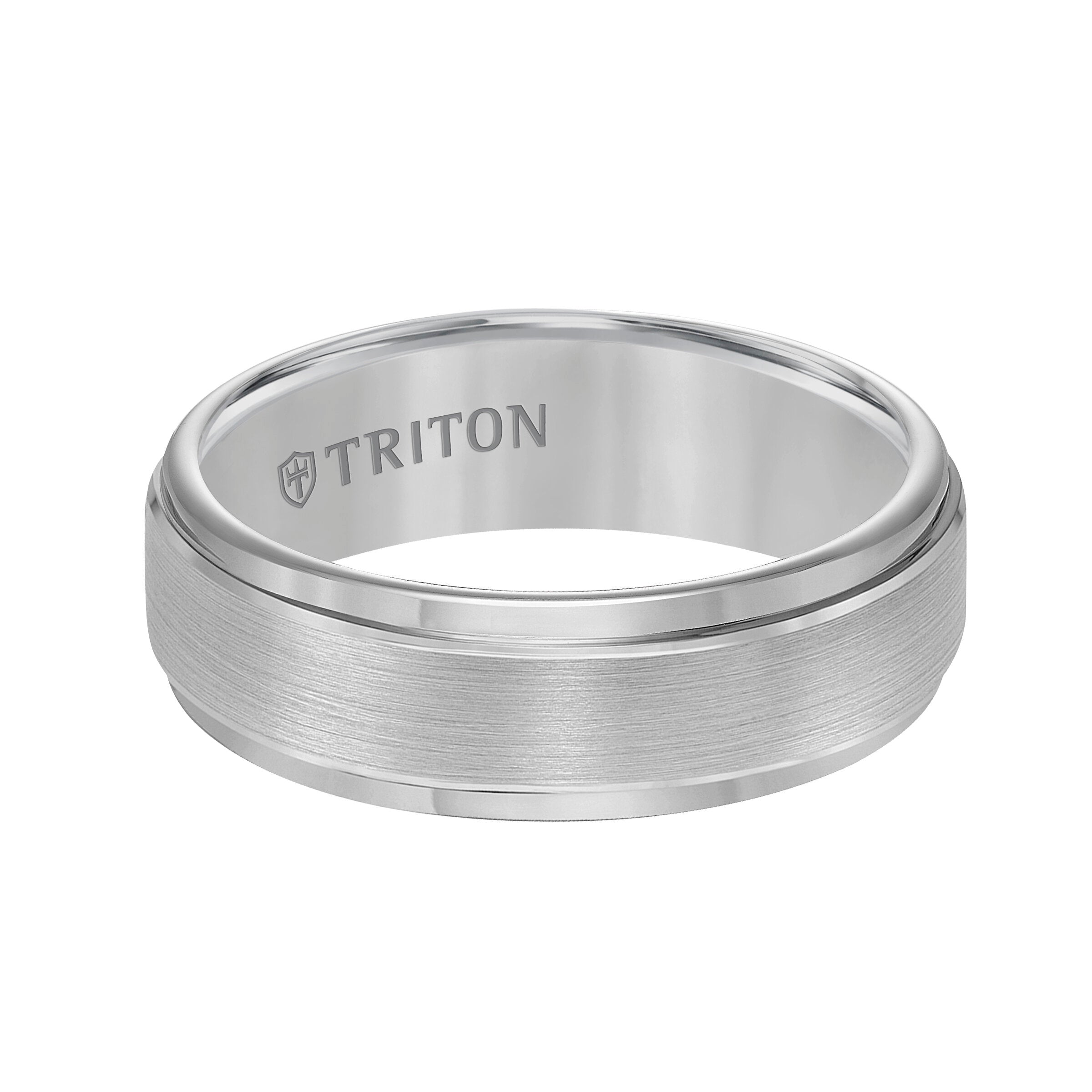 7MM Grey Tungsten Carbide Ring - Brushed Finish and Step Edge