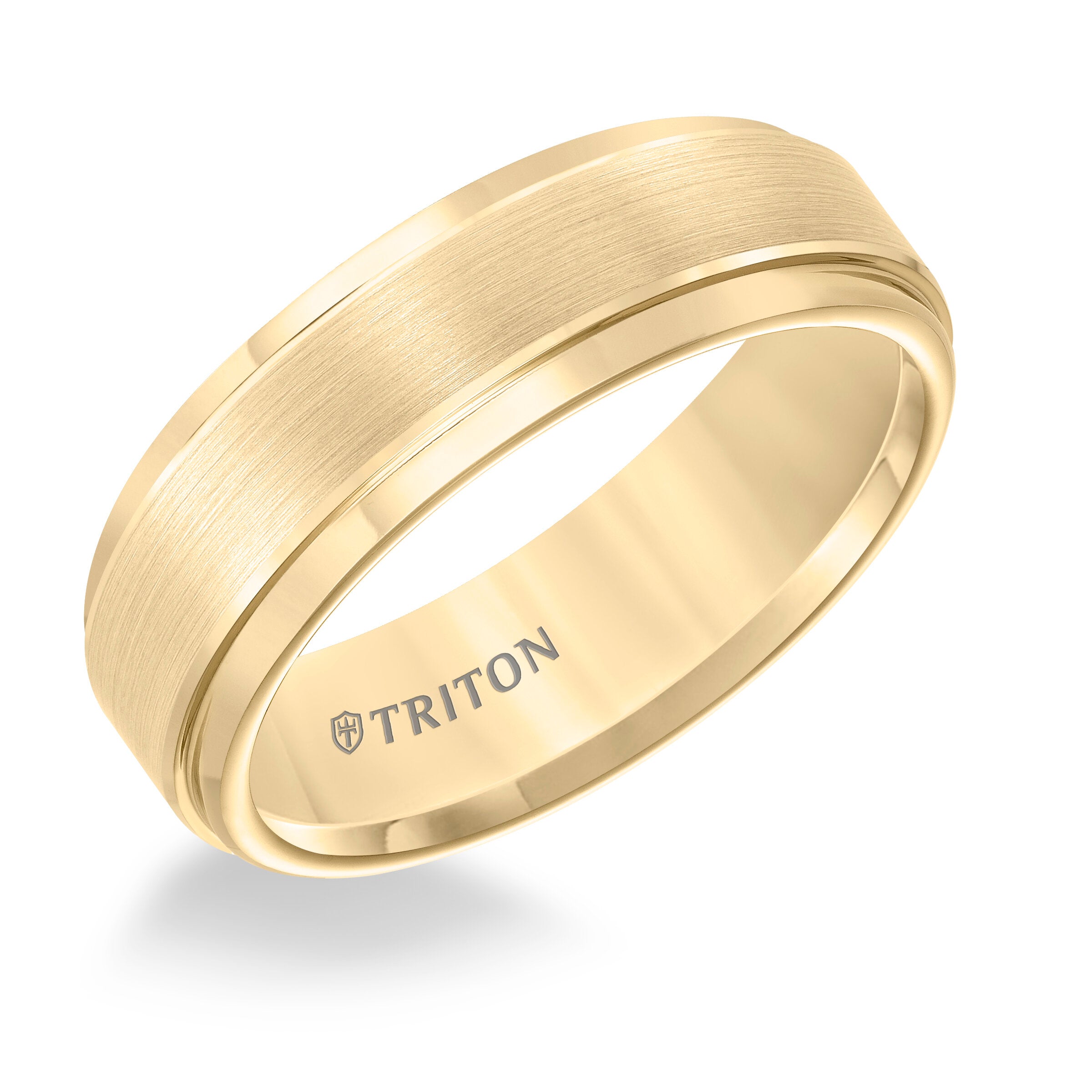 7MM Yellow Tungsten Carbide Ring - Brushed Finish and Step Edge