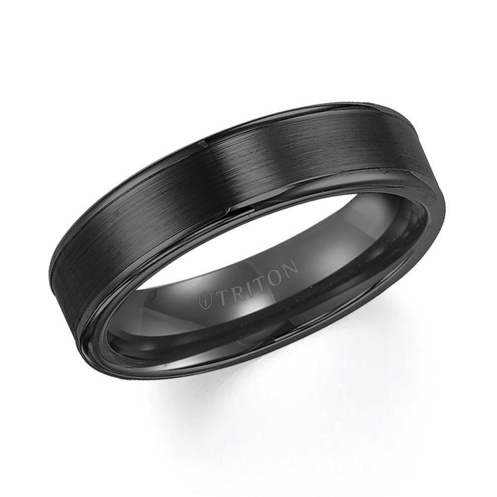 6MM Black Tungsten Carbide Ring - Satin Finish and Round Edge