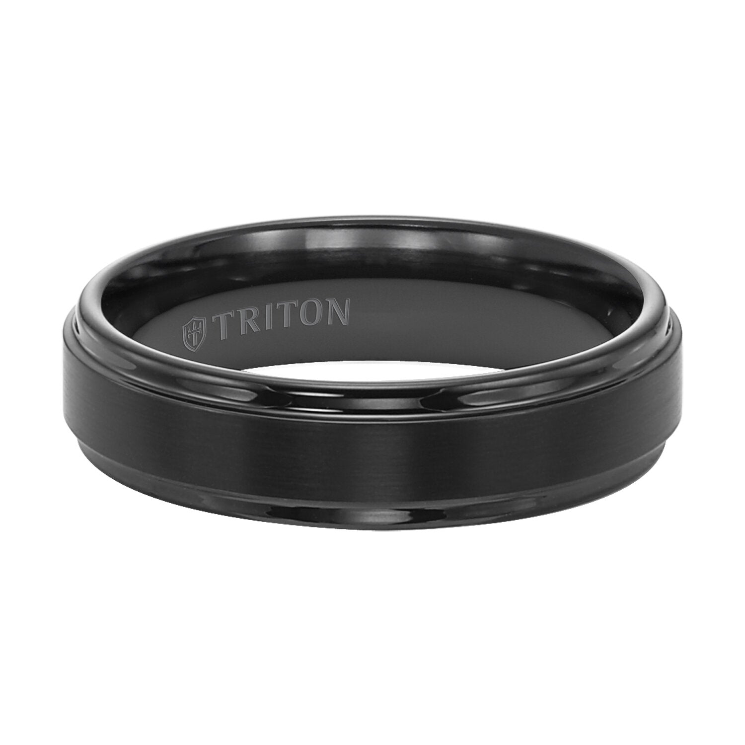 6MM Black Tungsten Carbide Ring - Satin Finish Center and Step Edge