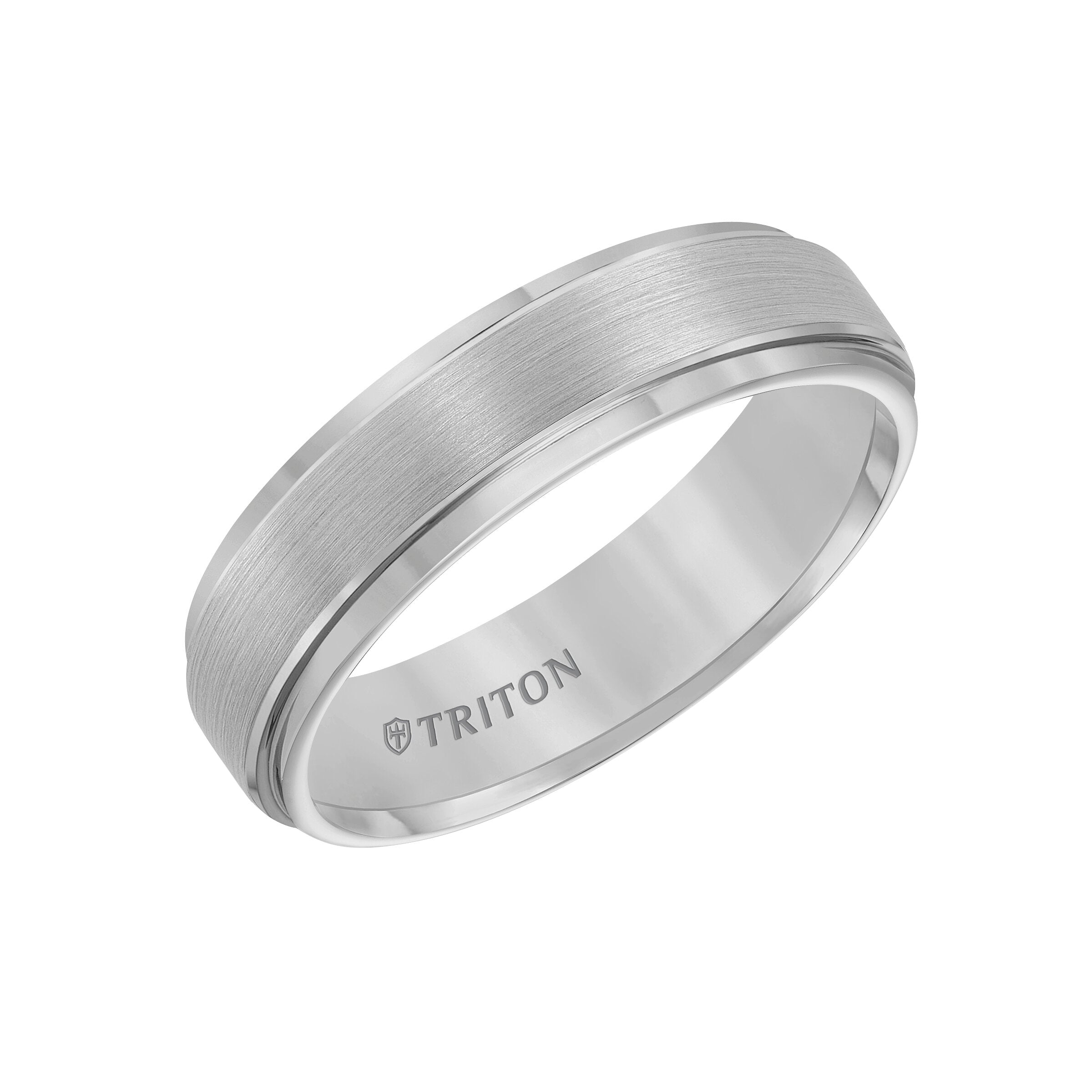 6MM Grey Tungsten Carbide Ring - Satin Finish Center and Step Edge