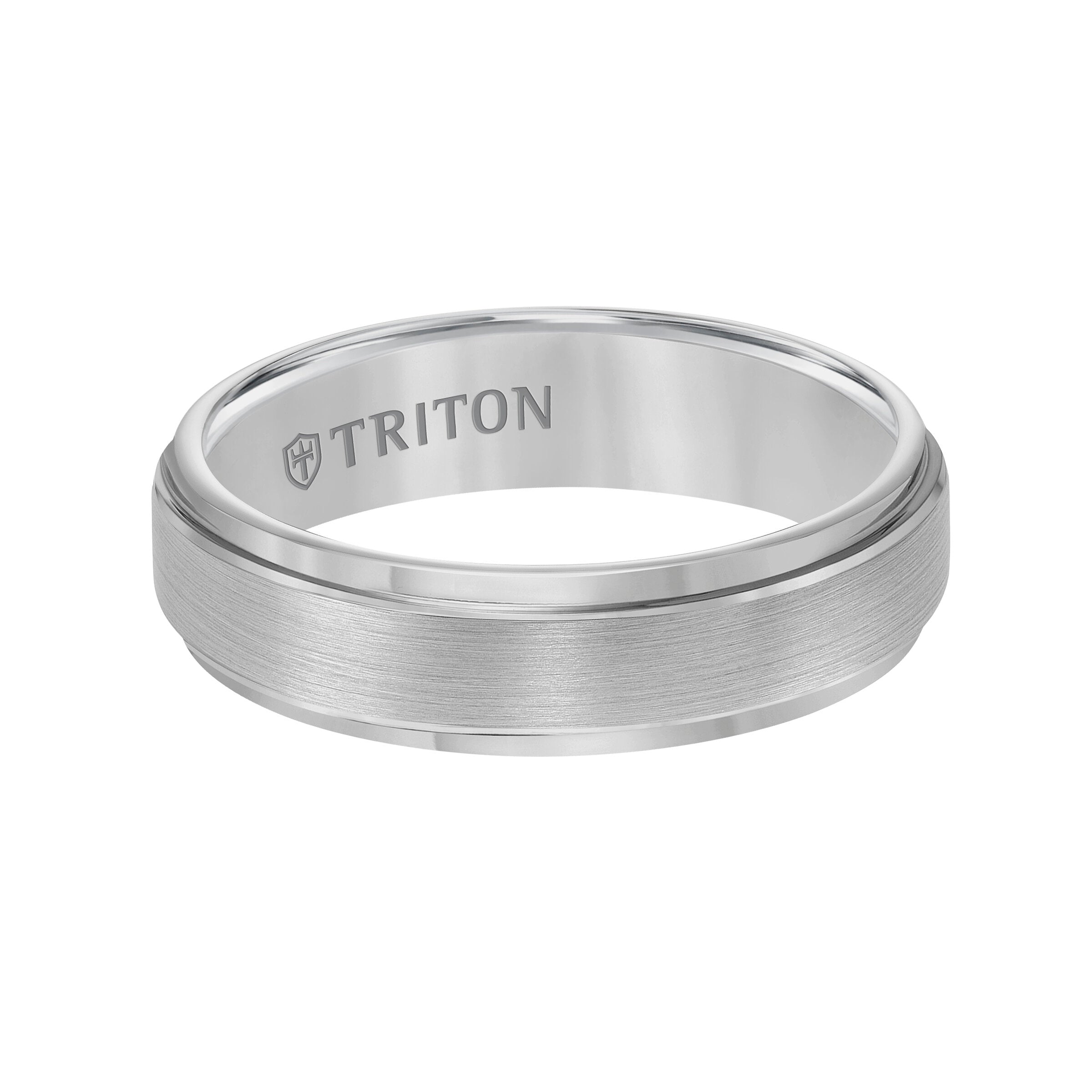 6MM Grey Tungsten Carbide Ring - Satin Finish Center and Step Edge