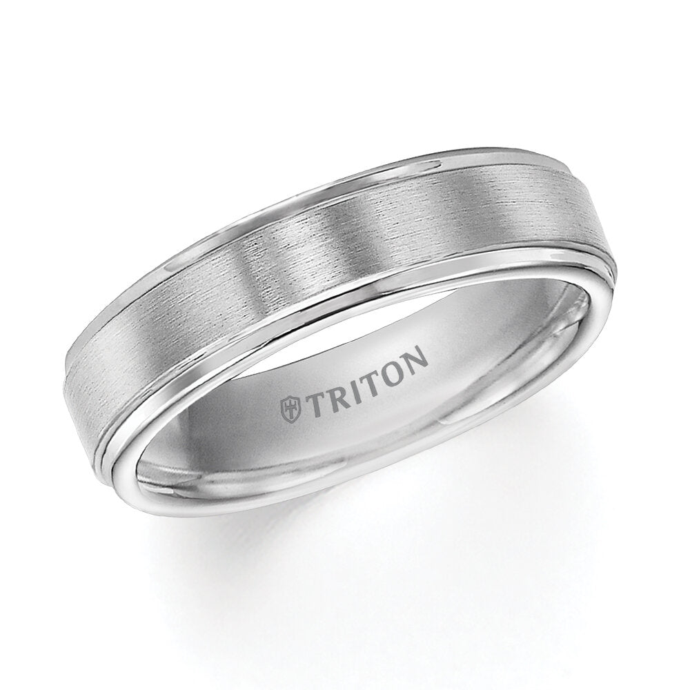 6MM White Tungsten Carbide Ring - Satin Finish Center and Step Edge