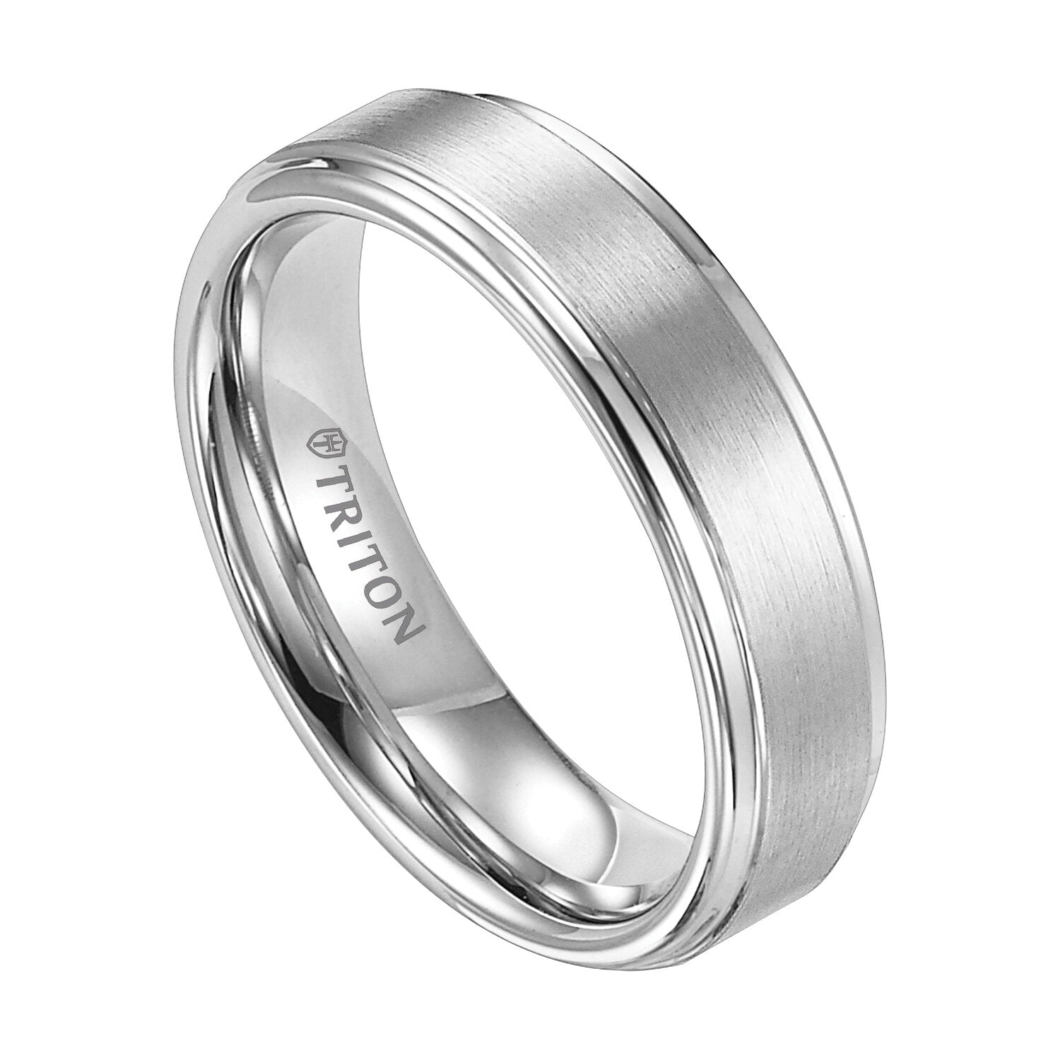 6MM White Tungsten Carbide Ring - Satin Finish Center and Step Edge