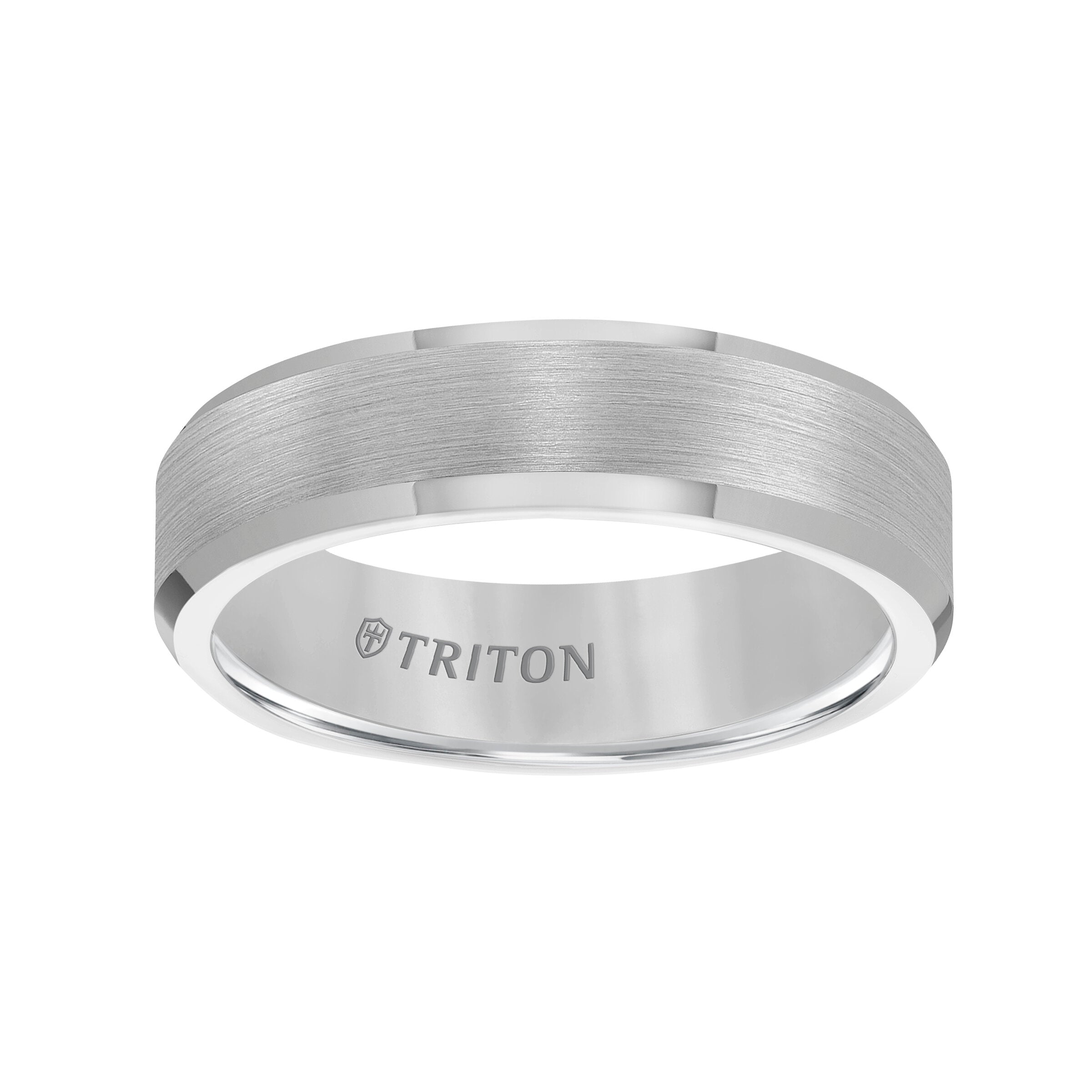 6MM Grey Tungsten Carbide Ring - Satin Center and Bevel Edge