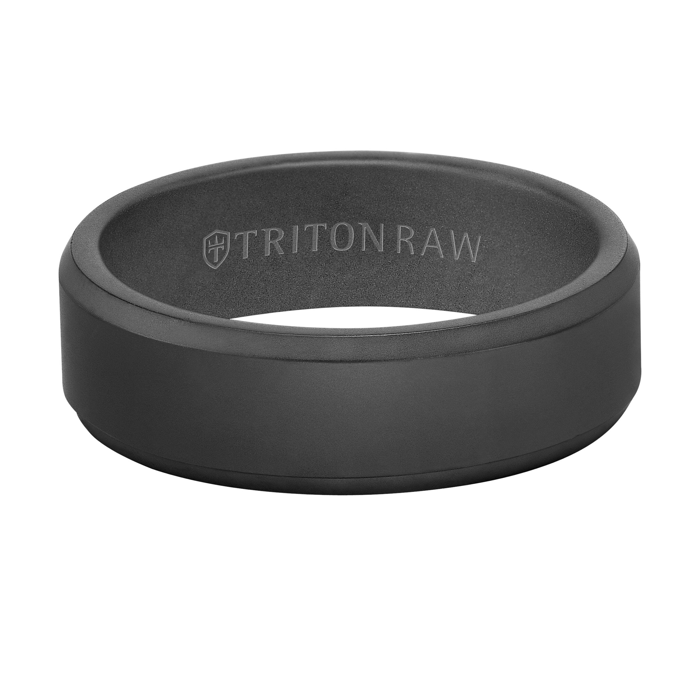 7MM Black Tungsten Raw DLC Ring - Matte Finish and Bevel Edge