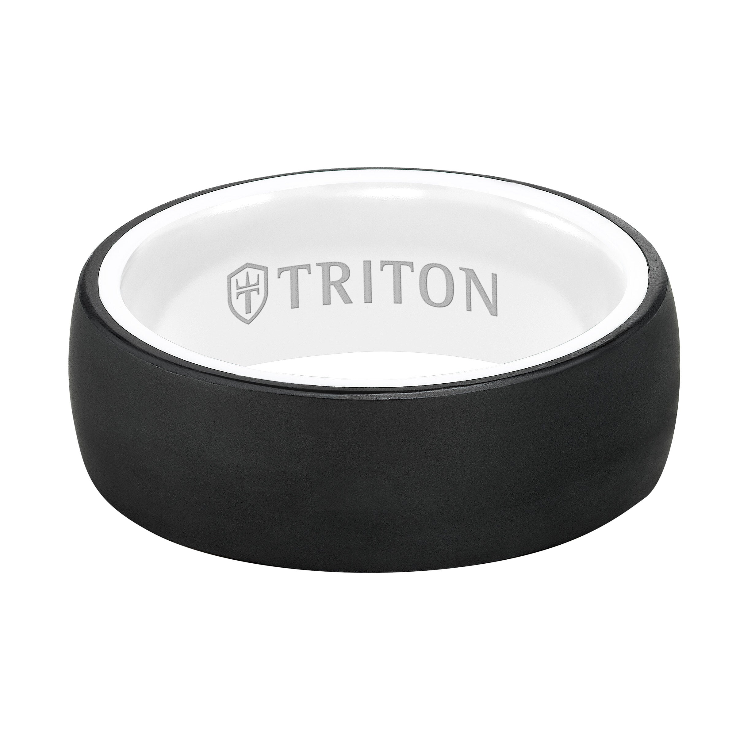 8MM Black Tungsten Raw DLC Ring - Dome Profile, Ceramic Interior and Flat Edge