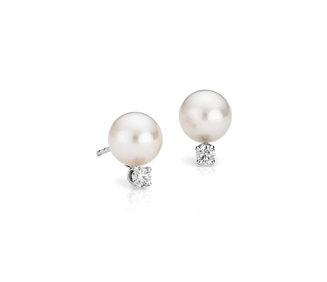 Pearl Stud Earrings with Diamond