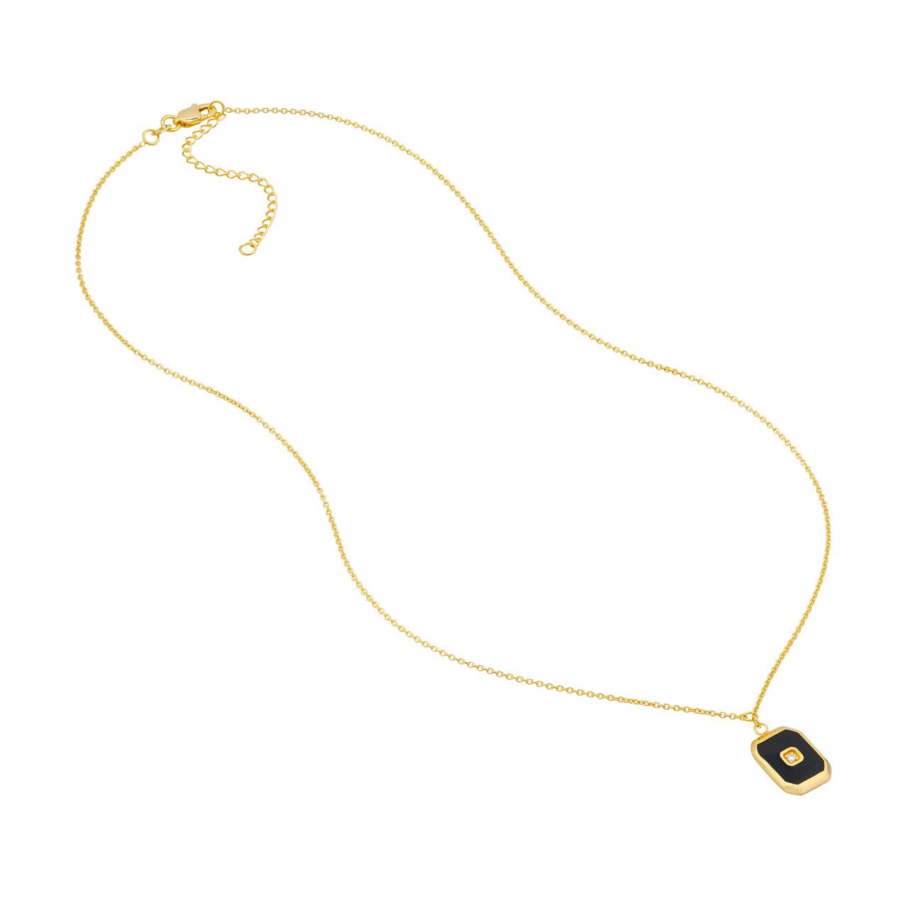 14K Yellow Gold Black Enamel Octagon Enamel Necklace