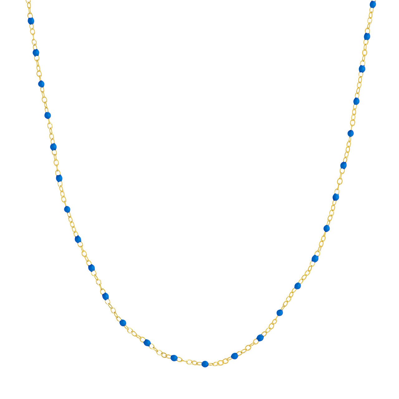 14K Yellow Gold and Cobalt Enamel Bead Station Necklace