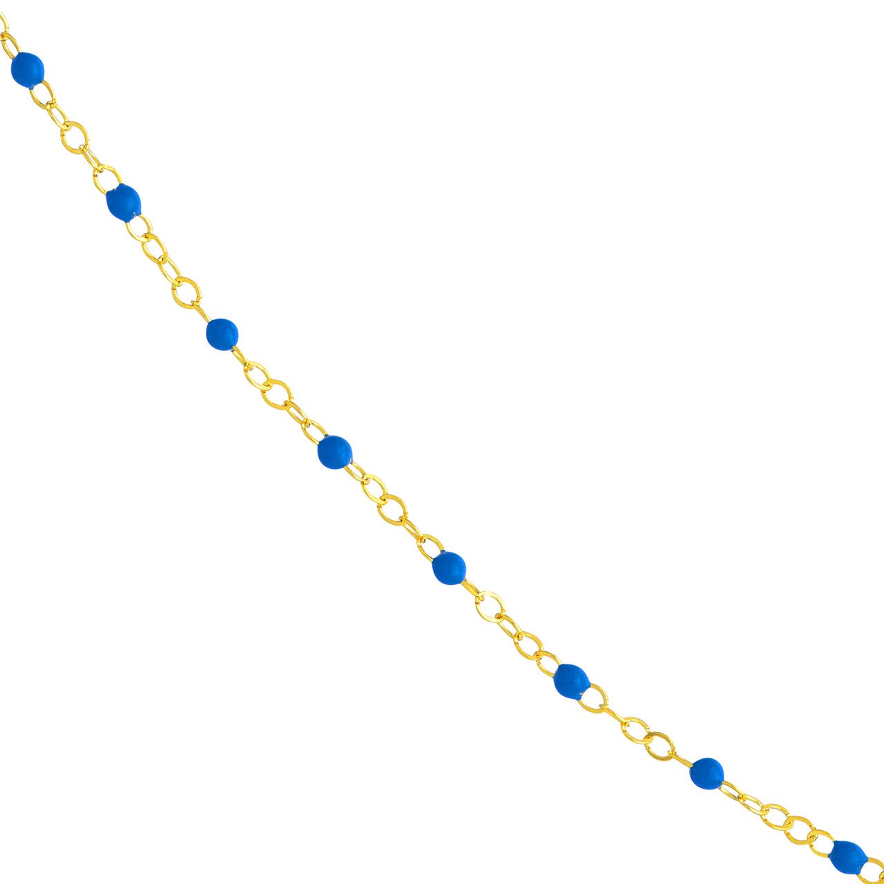 14K Yellow Gold and Cobalt Enamel Bead Station Necklace