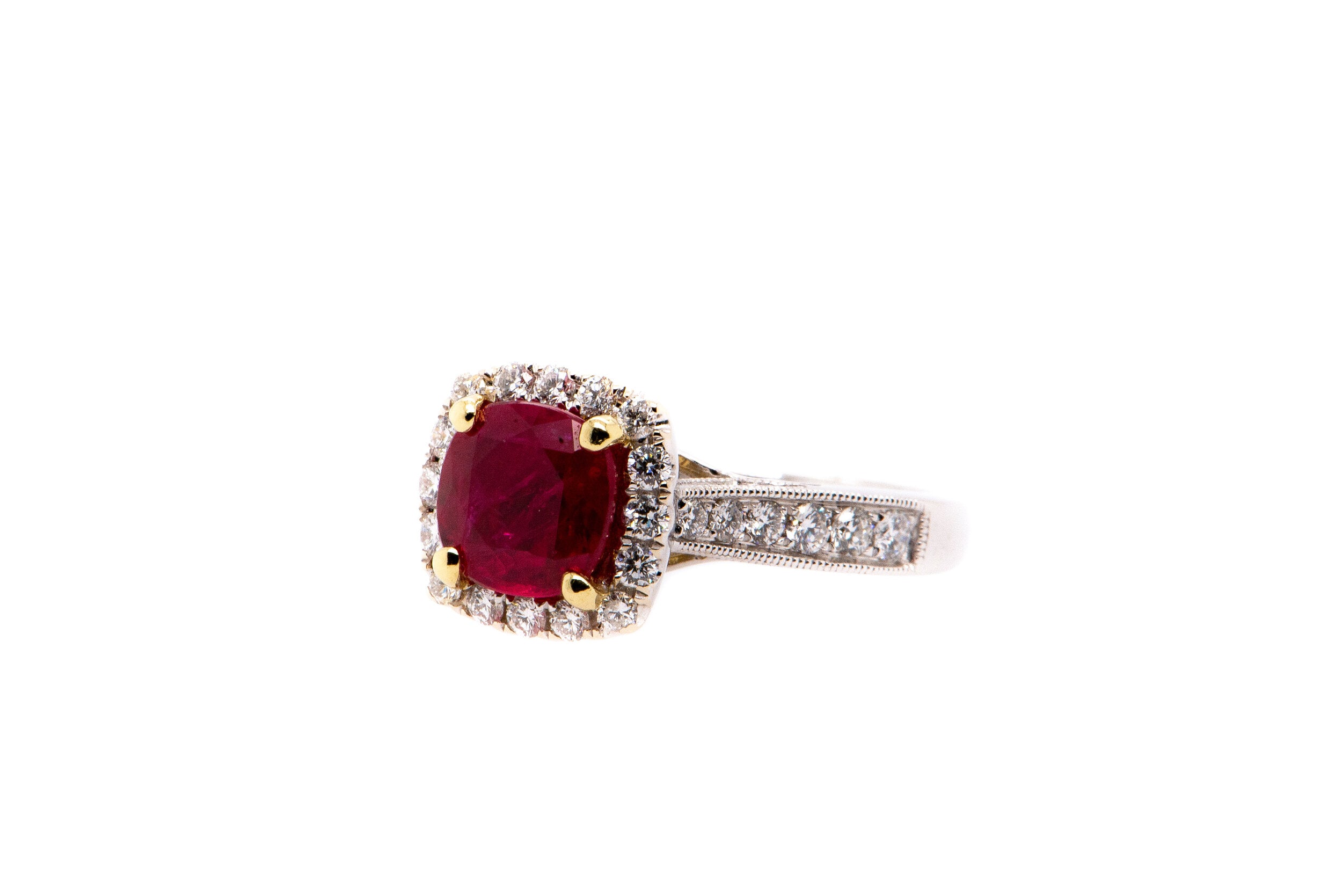 The Unique Collection: 1.74ct Cushion Cut Ruby Ring w/ .83ct in Diamonds (DRCR1565)