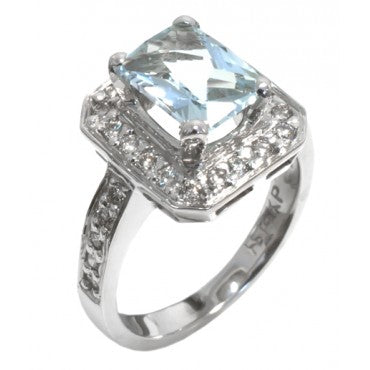 Emerald cut Aquamarine and Diamond ring