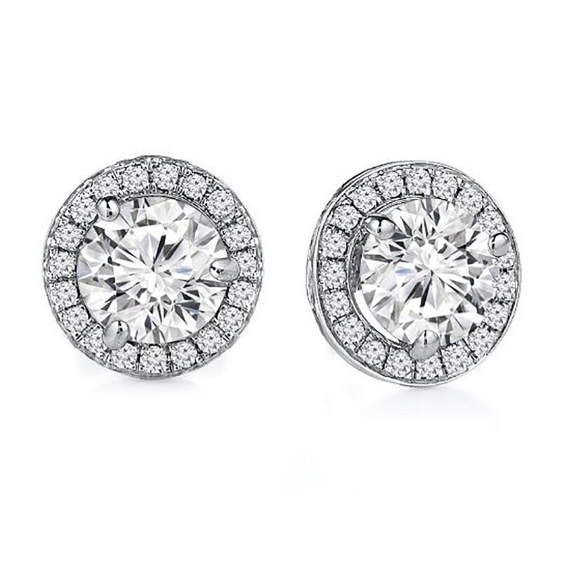 Diamond Pavé halo style earrings with round Diamond center