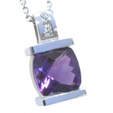 Cushion cut Amethyst and Diamond pendant