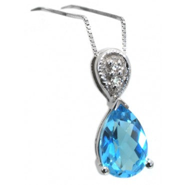 Pear shaped Blue Topaz and Diamond pendant