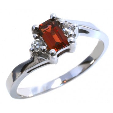 Emerald Cut Garnet and Diamond Ring