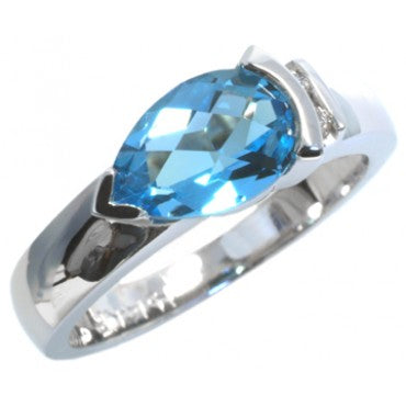 Pear shaped Blue Topaz and diamond ring
