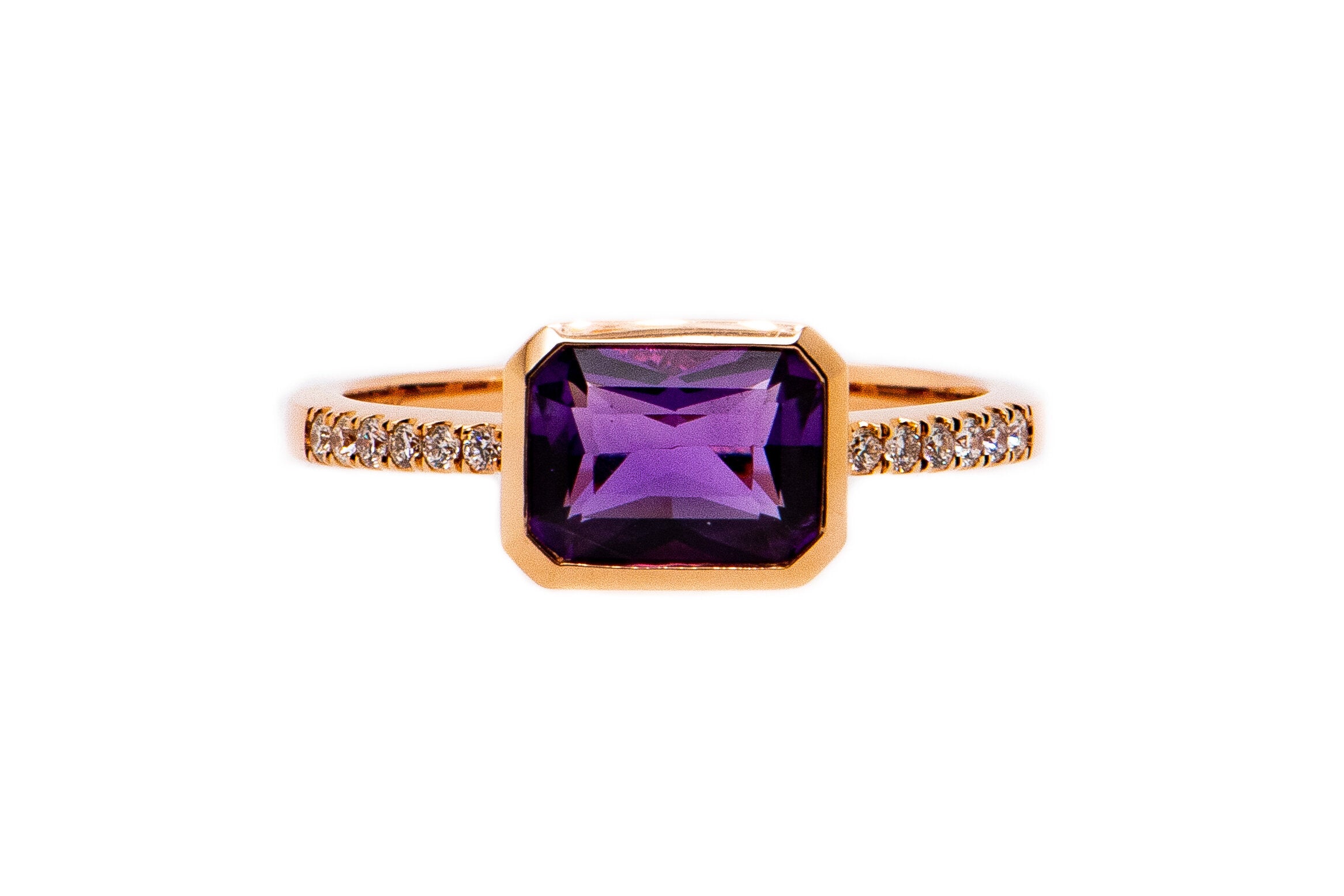 14kt Rose Gold Emerald Cut Amethyst and Diamond Ring