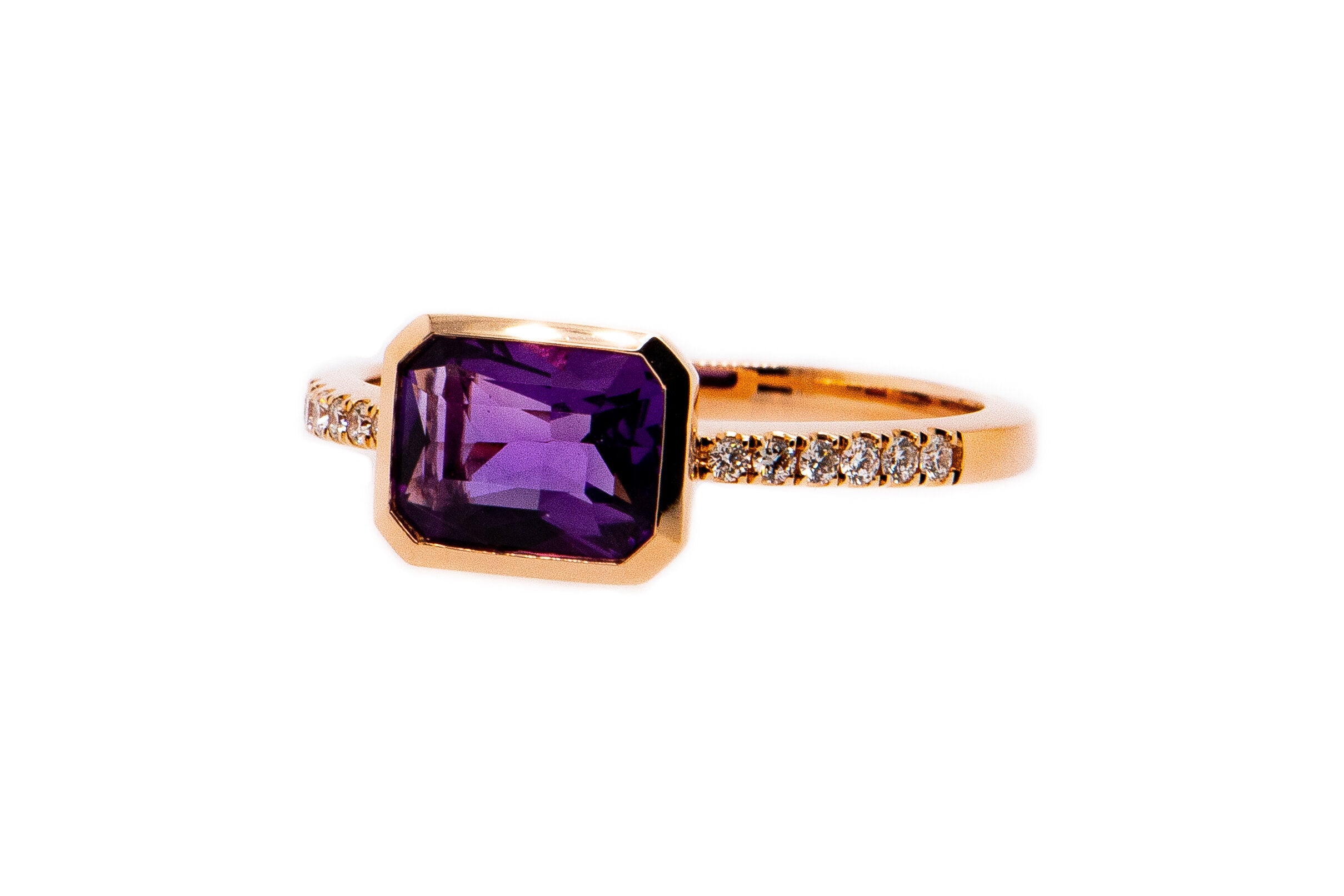 14kt Rose Gold Emerald Cut Amethyst and Diamond Ring