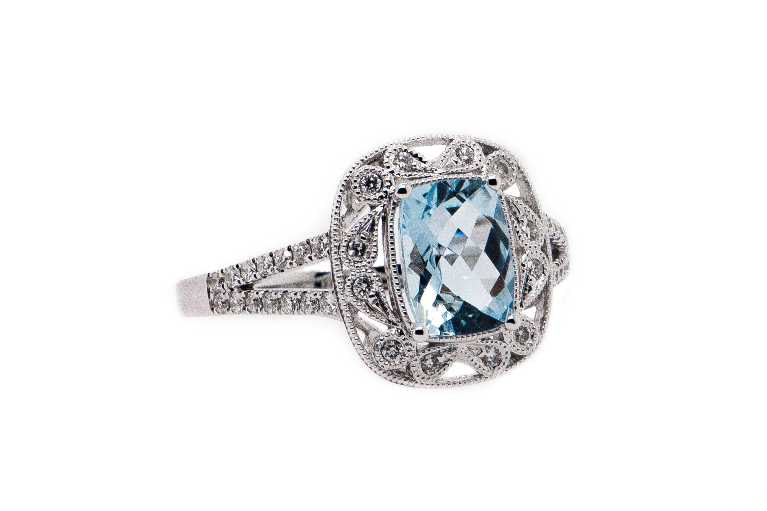 Aqua and Diamond Antique Style Ring