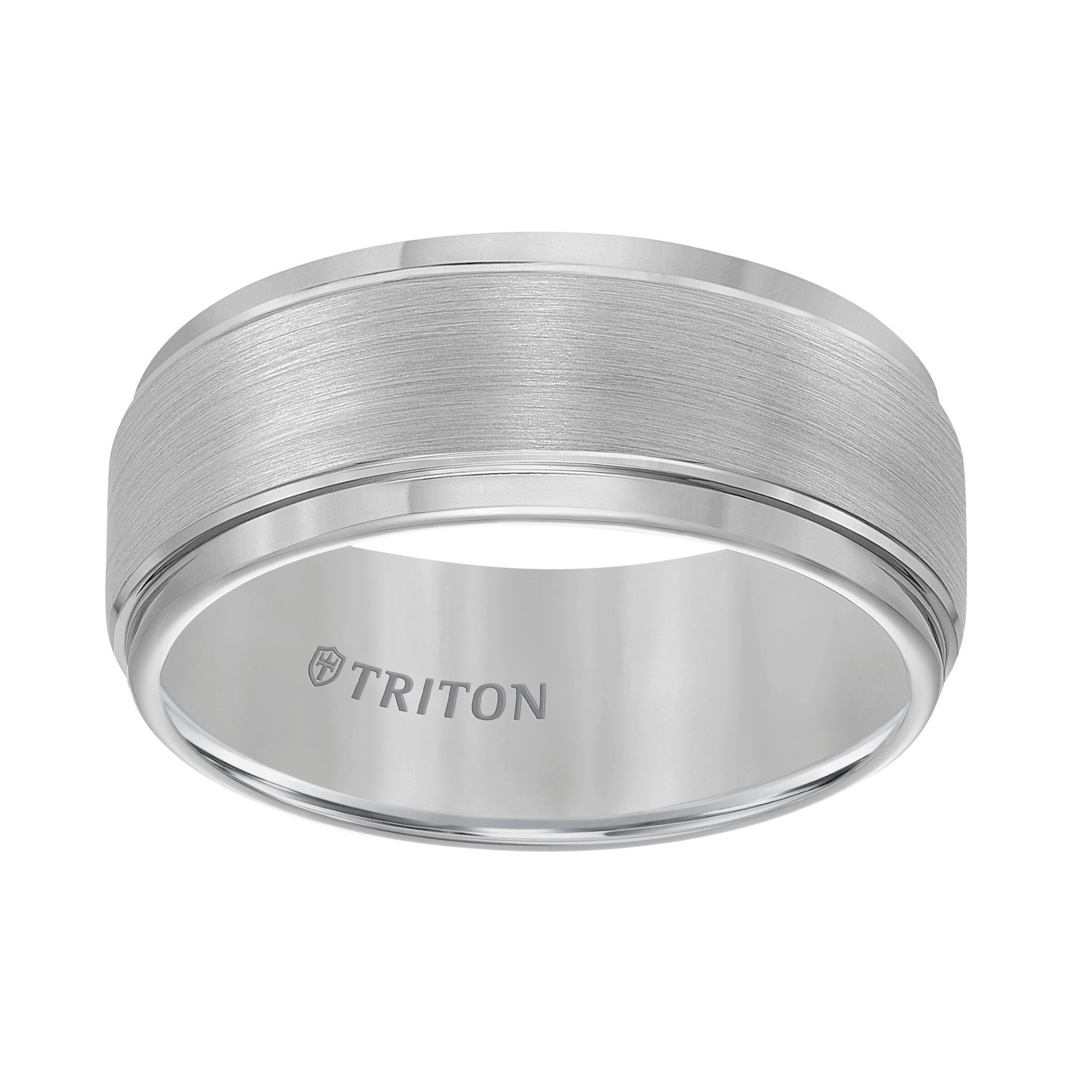 9MM Grey Tungsten Carbide Ring - Brushed Finish and Step Edge