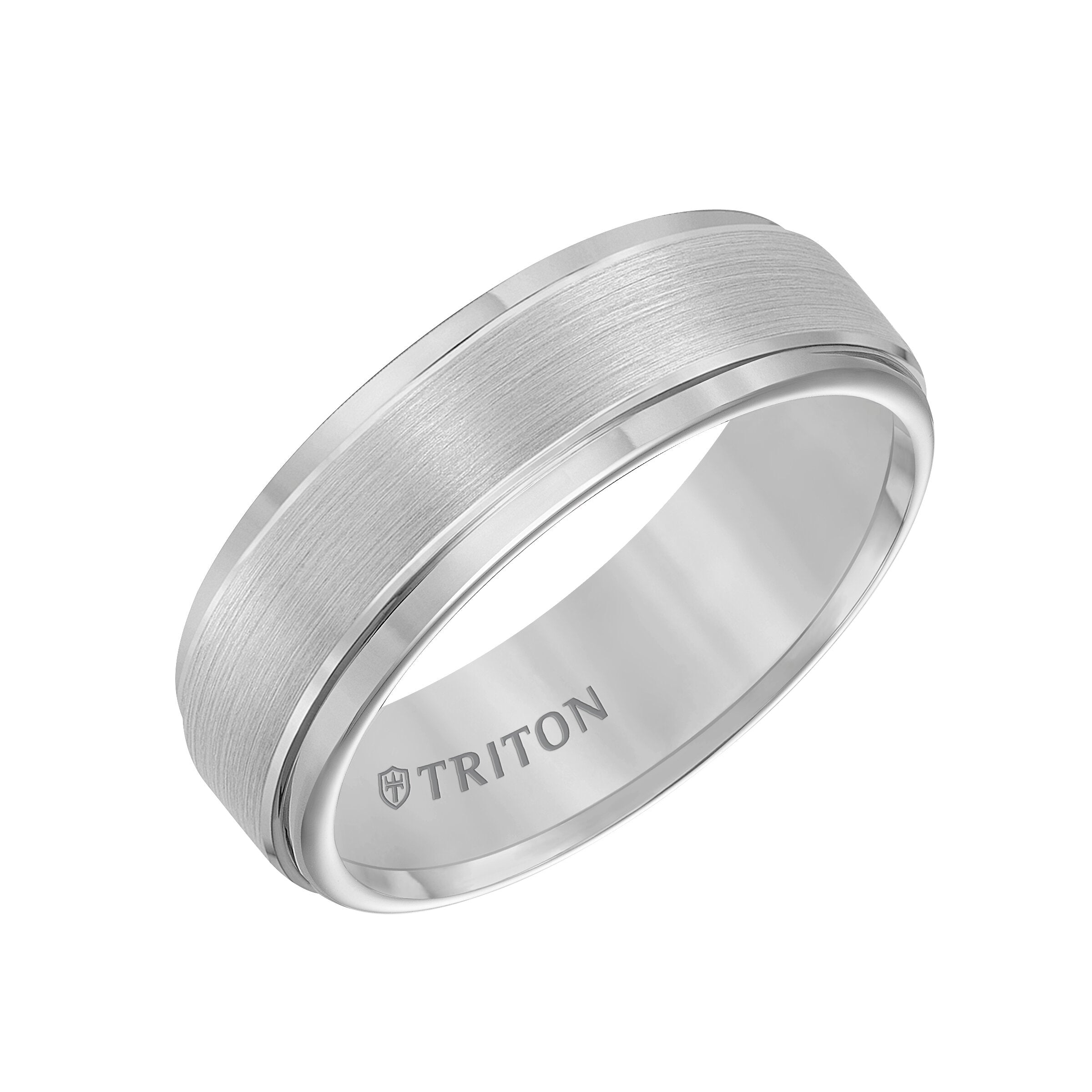 7MM Grey Tungsten Carbide Ring - Brushed Finish and Step Edge