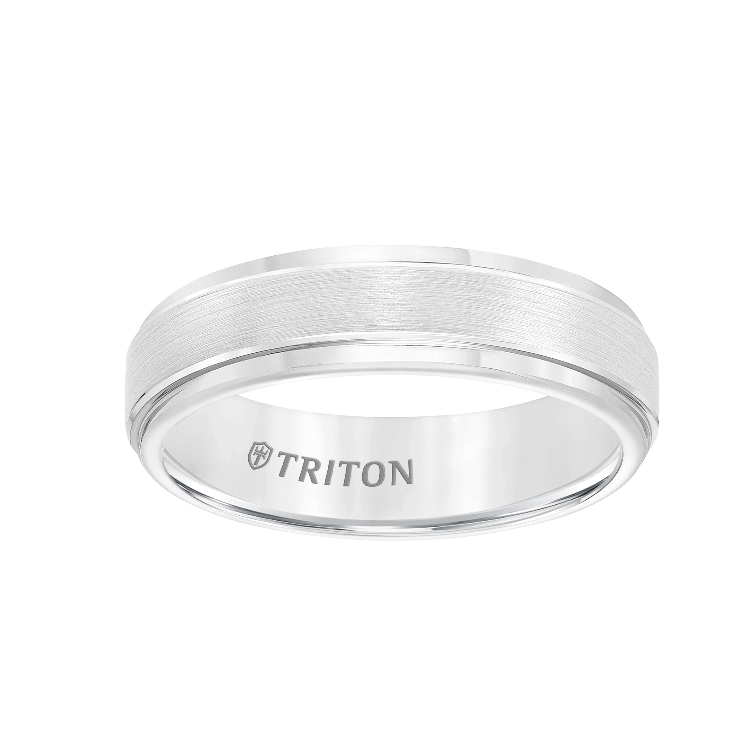 6MM White Tungsten Carbide Ring - Satin Finish Center and Step Edge