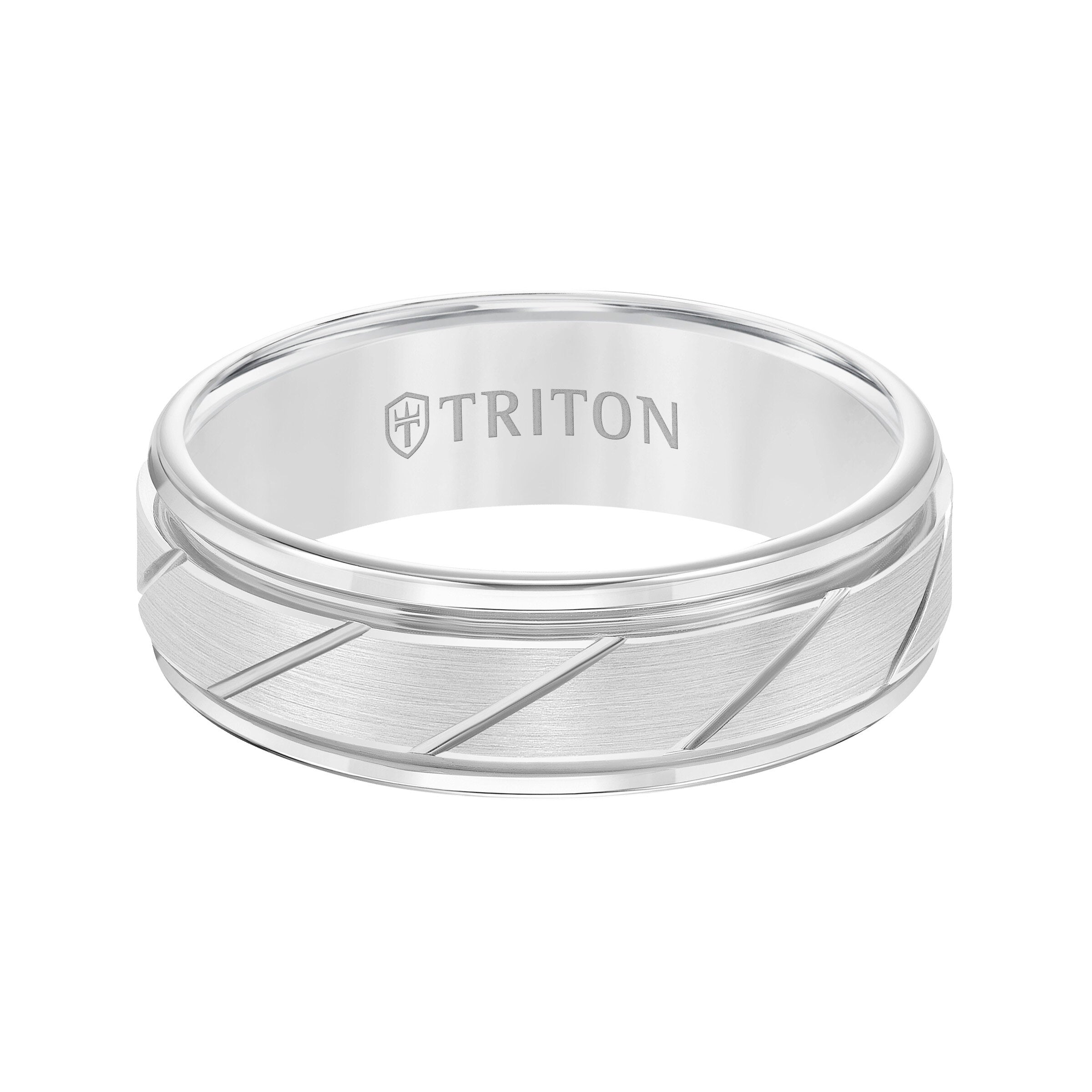 7MM White Tungsten Carbide Ring - Diagonal Cut Center and Round Edge