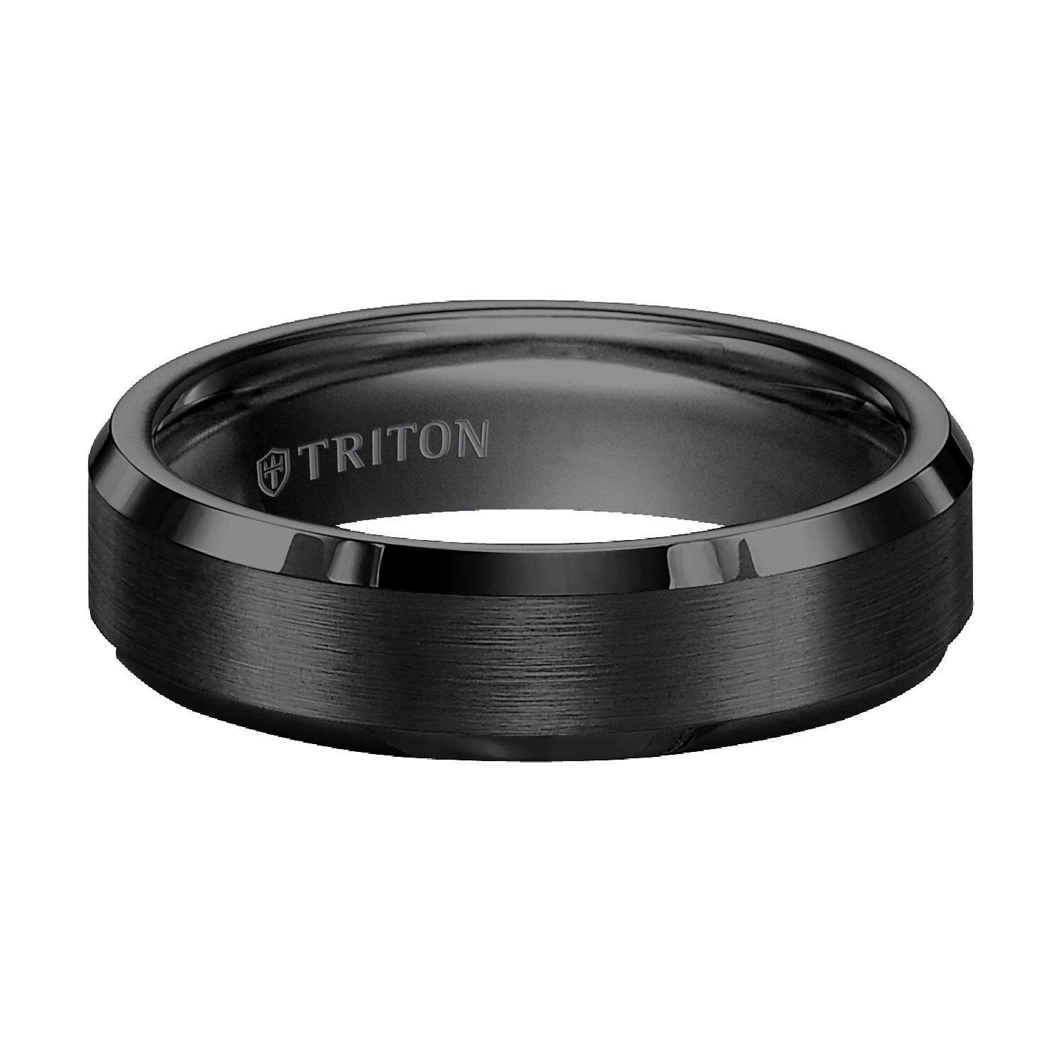 6MM Black Tungsten Carbide Ring - Satin Center and Bevel Edge