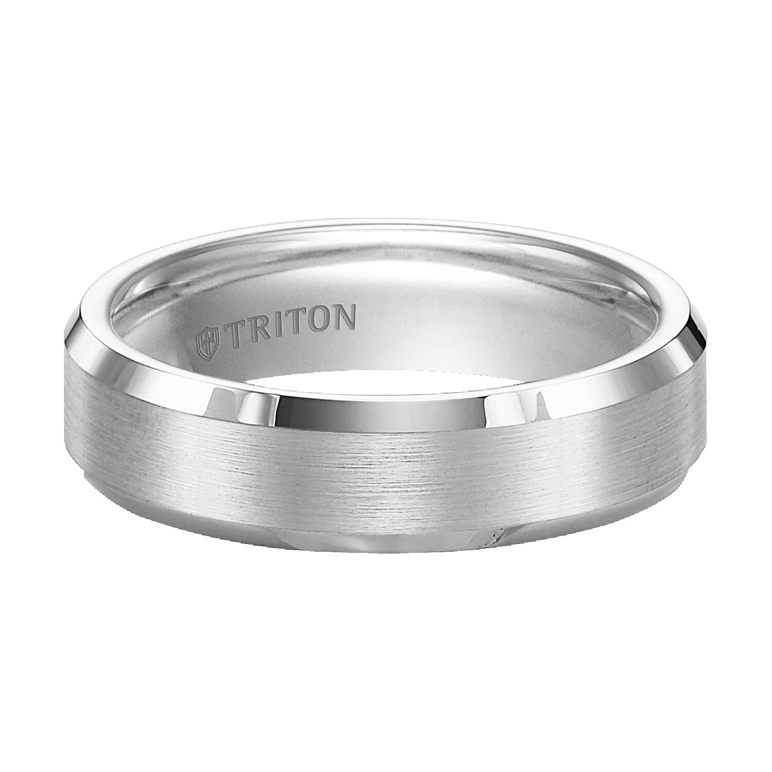 6MM White Tungsten Carbide Ring - Satin Center and Bevel Edge