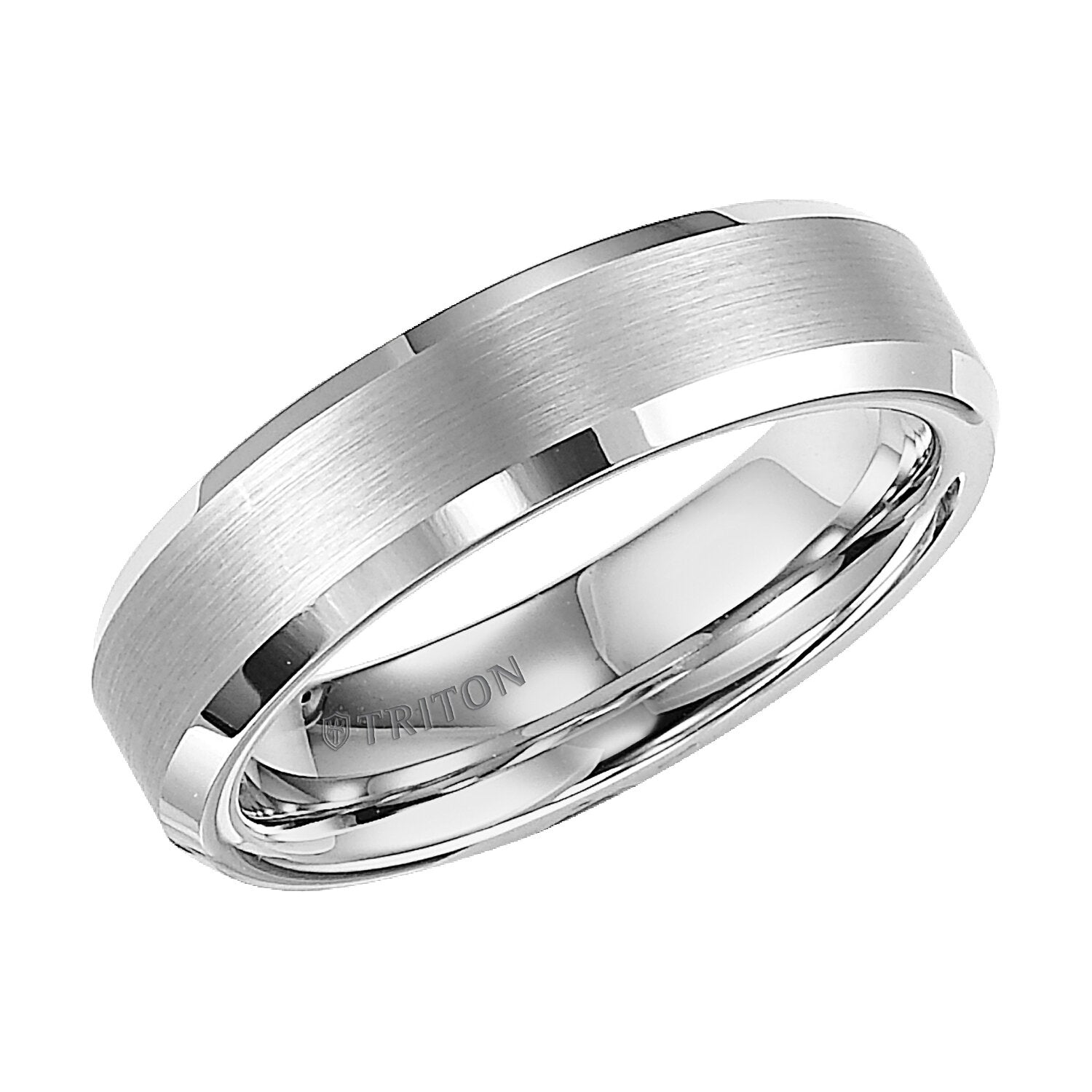 6MM White Tungsten Carbide Ring - Satin Center and Bevel Edge