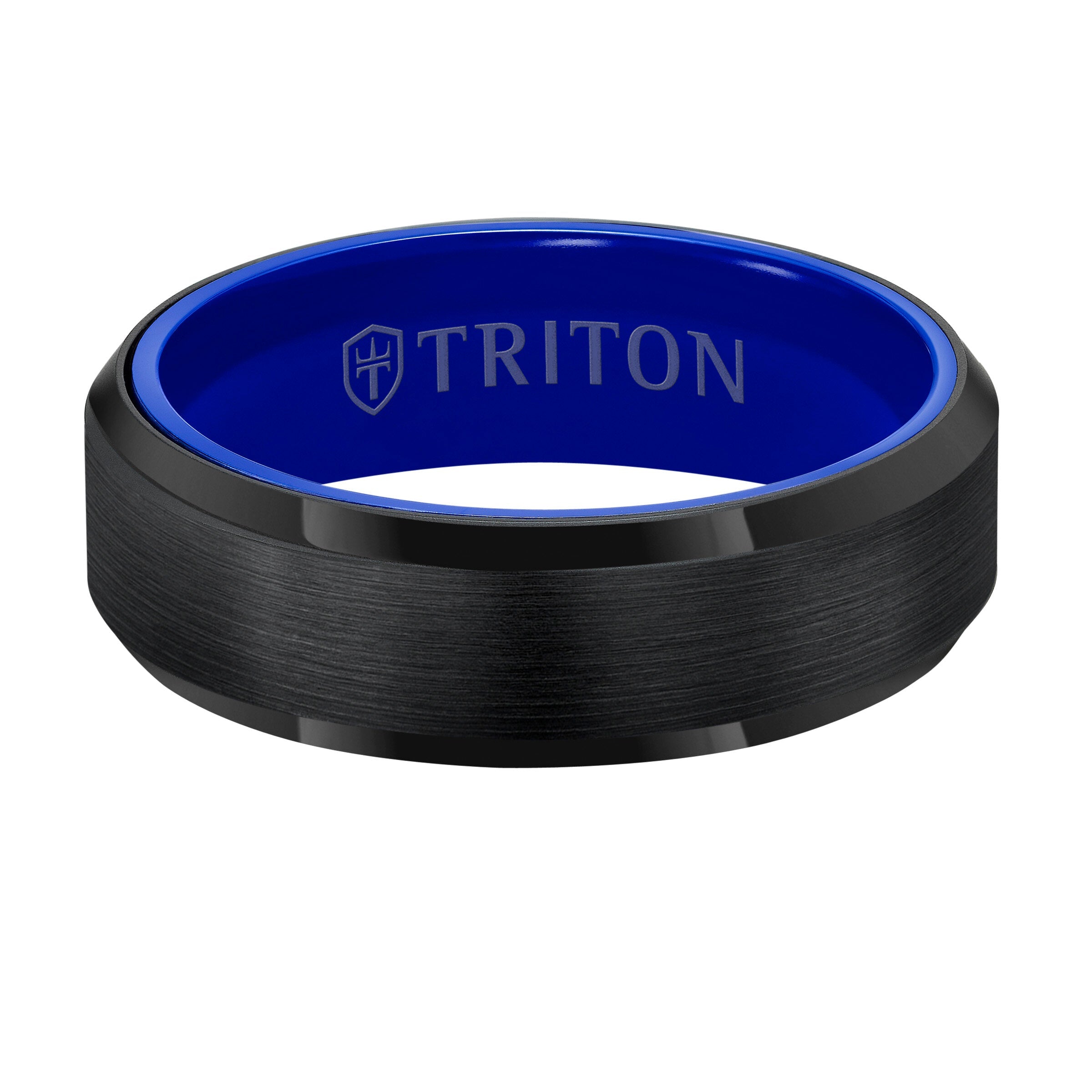 7MM Black Tungsten Raw DLC Ring - Ceramic Interior and Bevel Edge