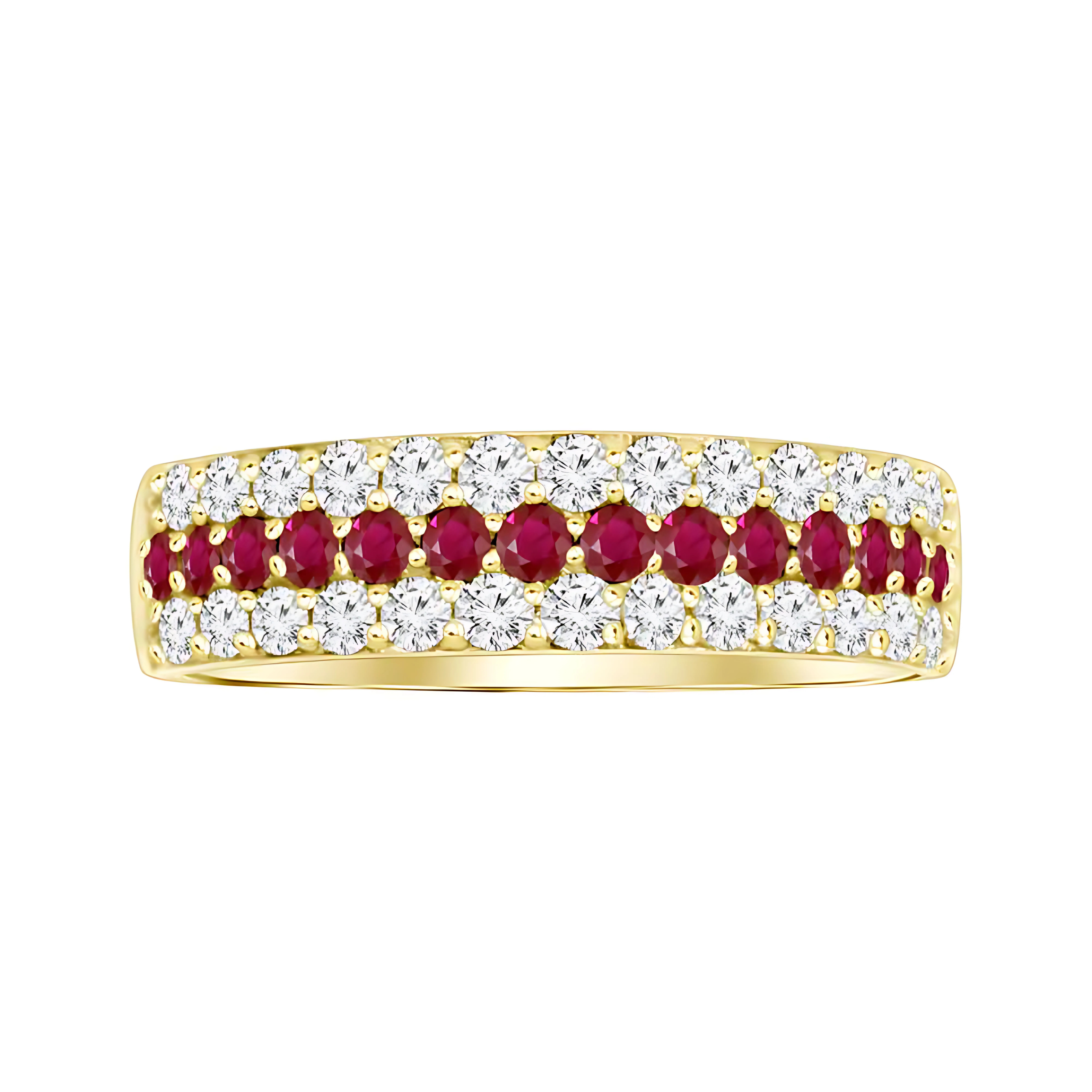 Ruby & Diamond Three Row Ring