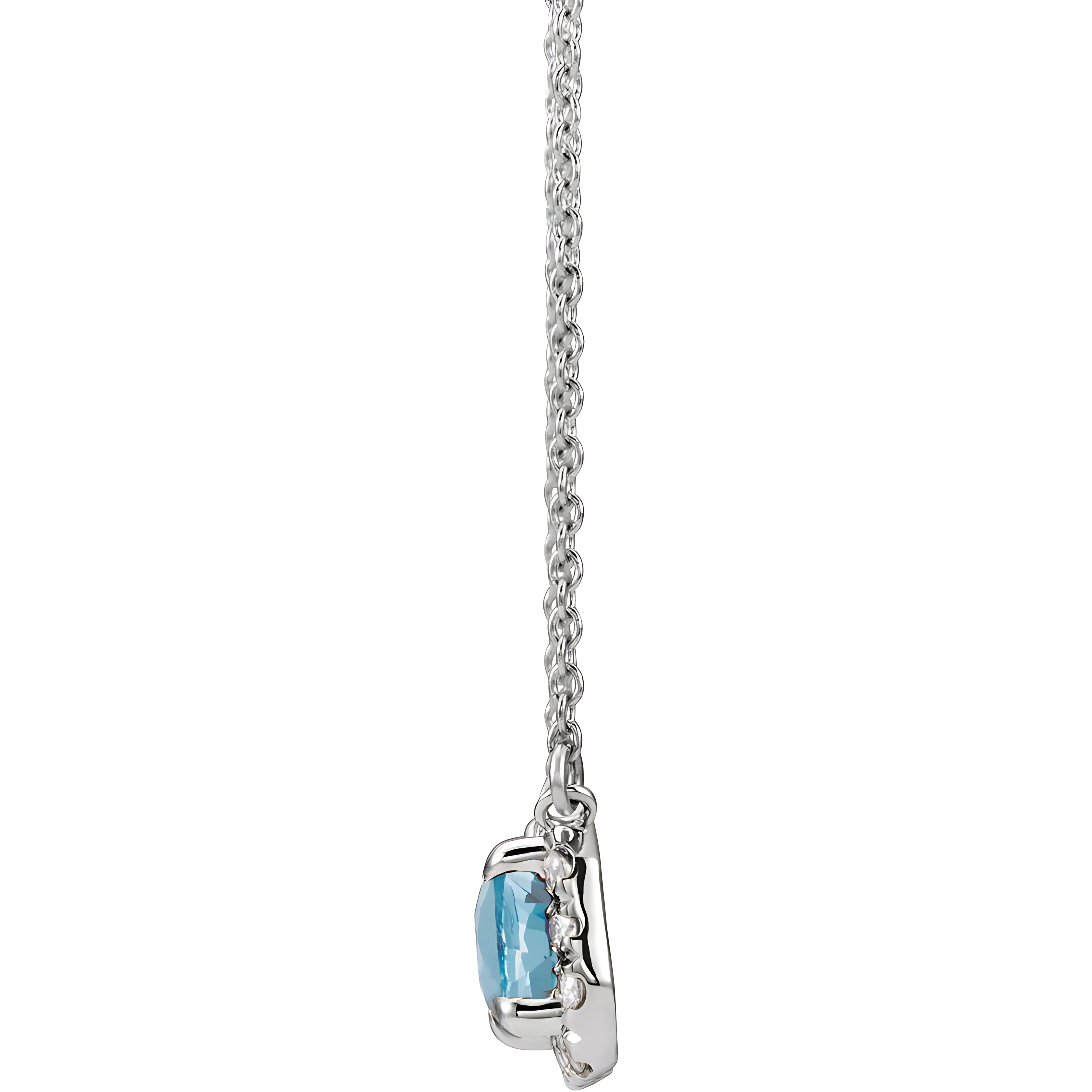 Aquamarine & .20ct Diamond Halo Pendant