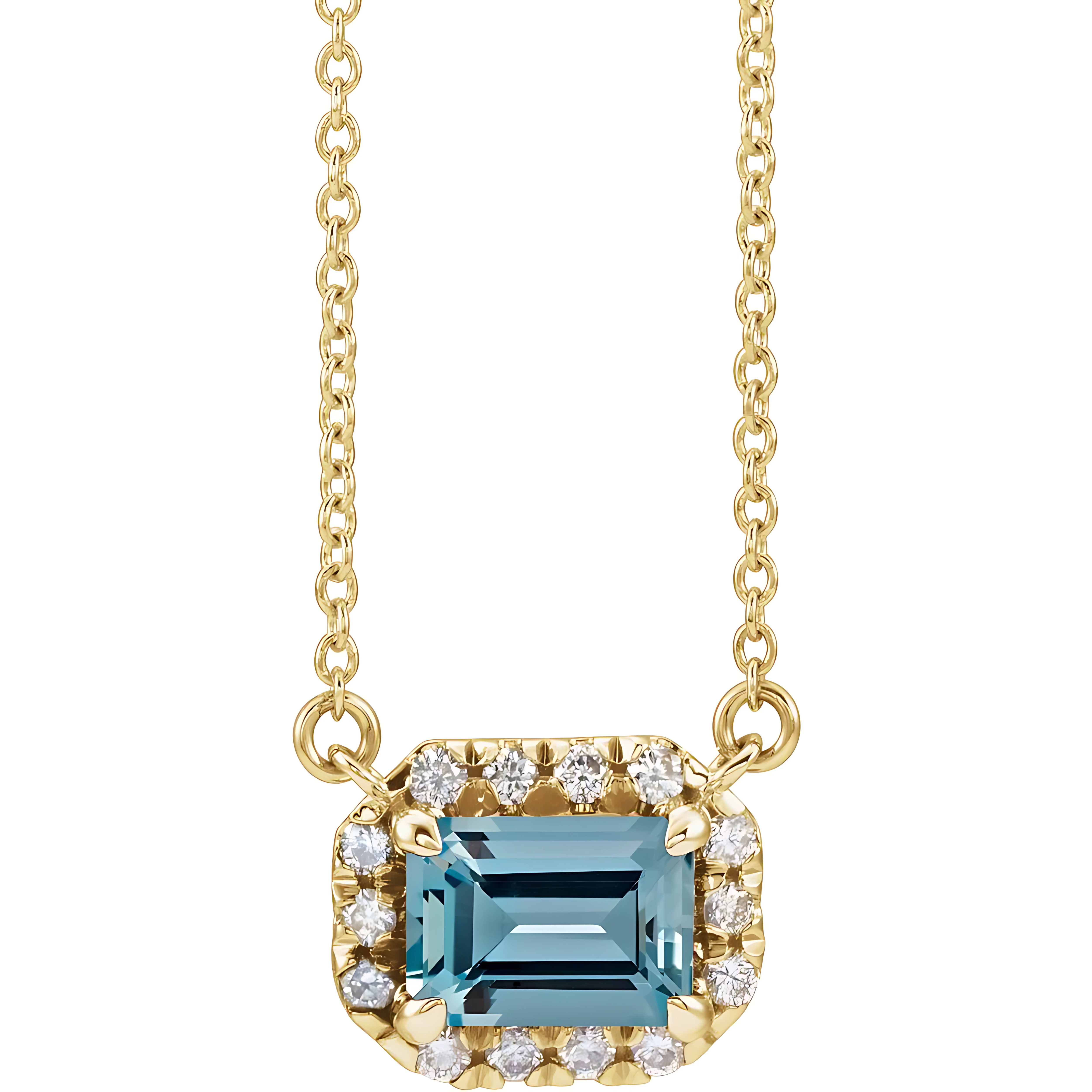 Aquamarine & .20ct Diamond Halo Pendant