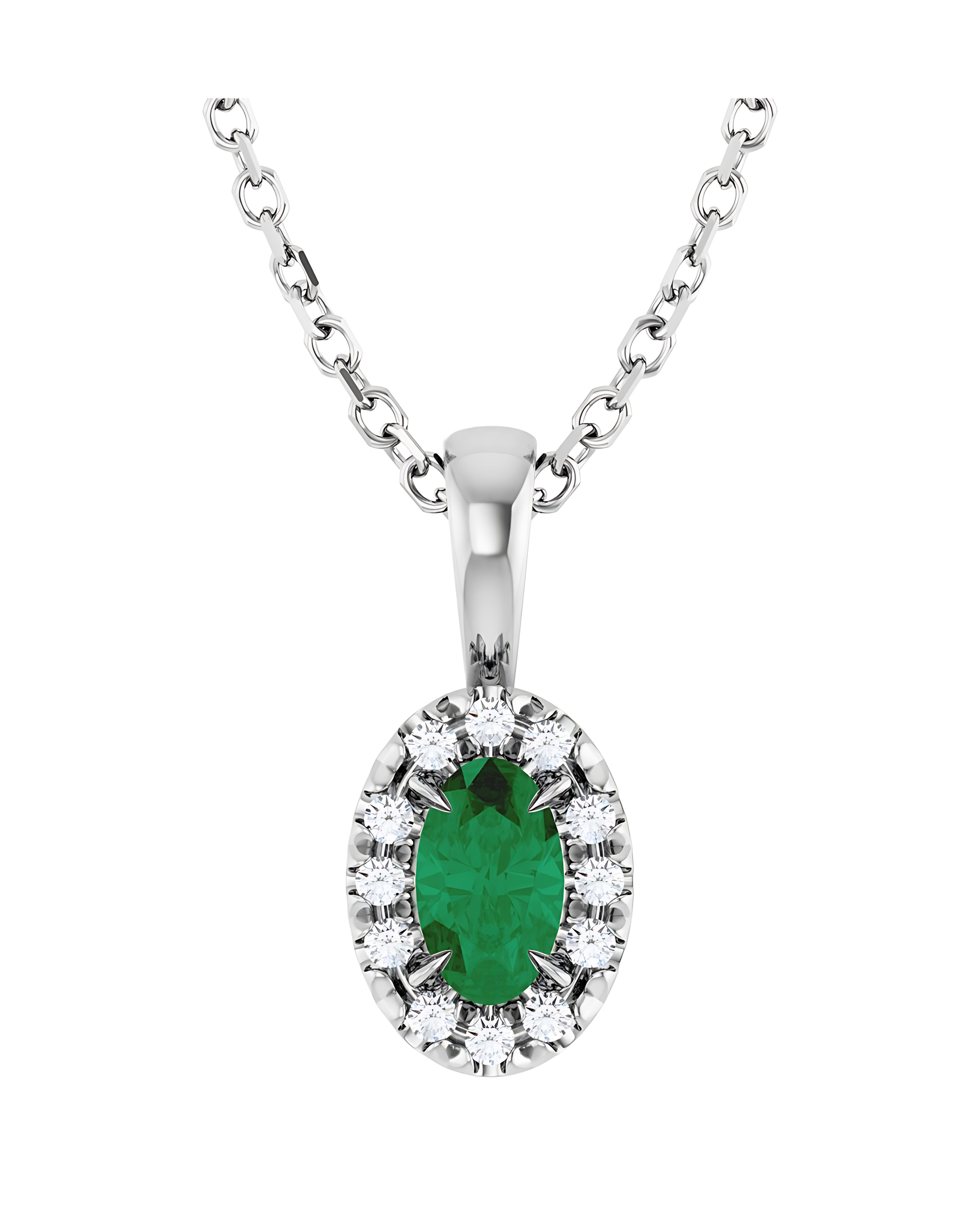 Emerald Diamond Halo Pendant